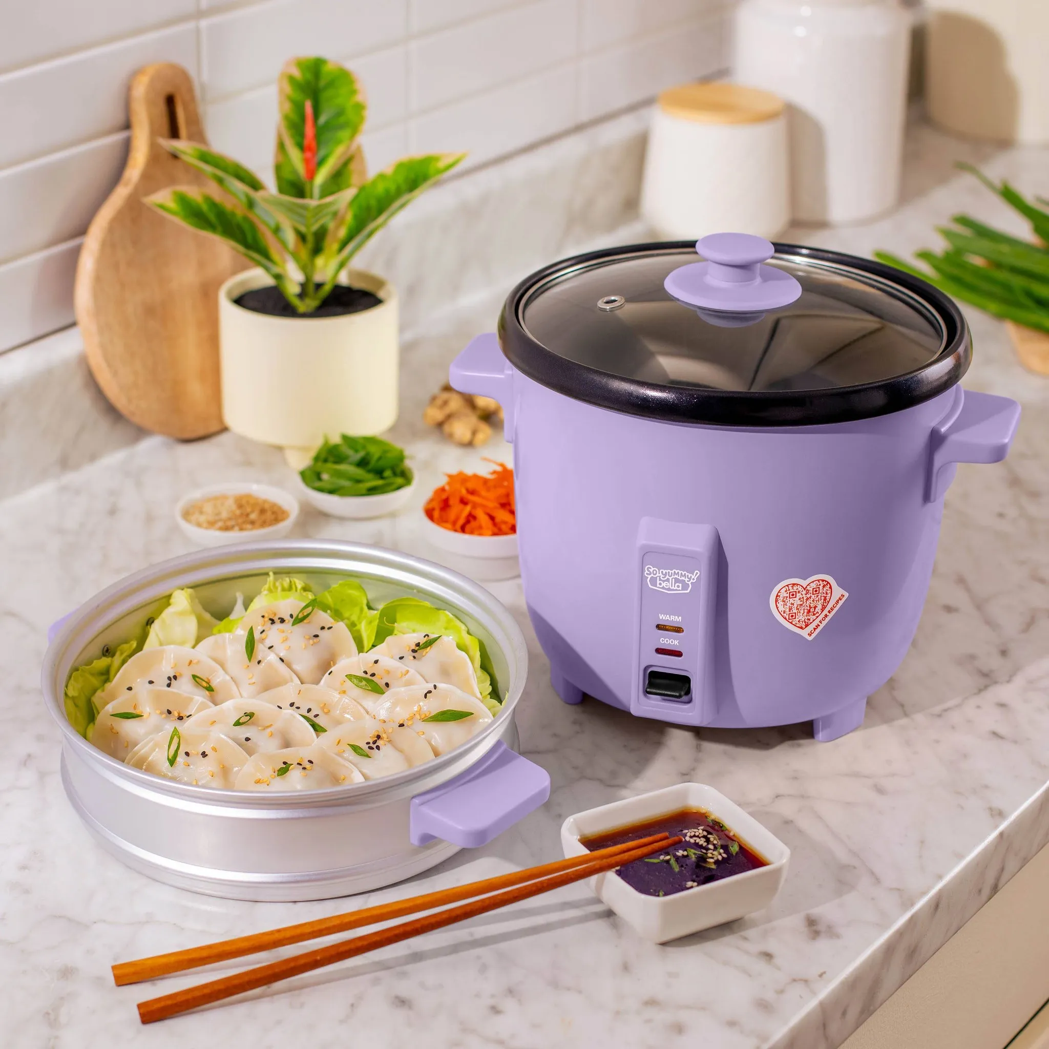 16 Cup Rice Cooker and Steamer Lavender: Purple Rice Maker & Food Steamer, 2 Settings, Dishwasher-Safe - Image 3