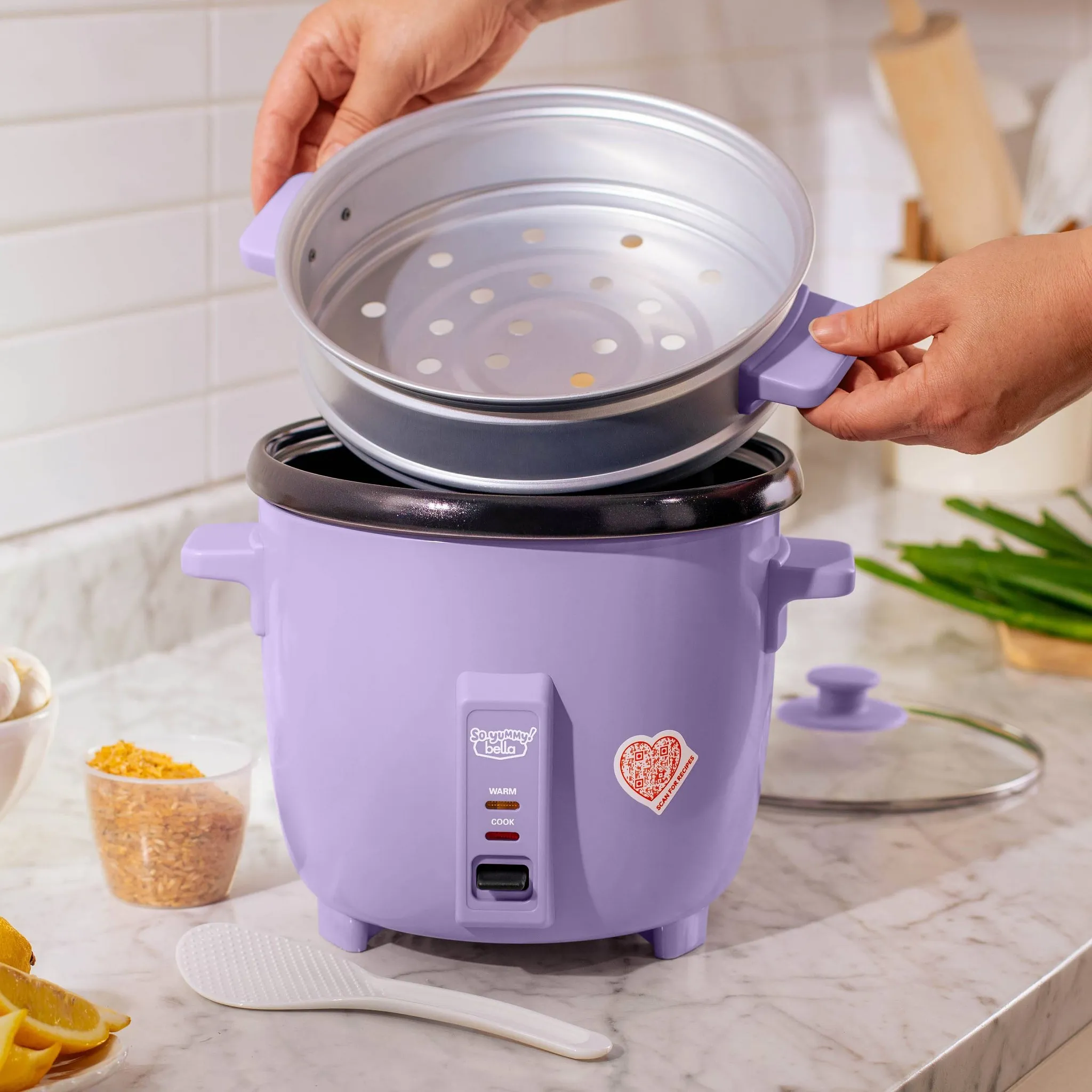 16 Cup Rice Cooker and Steamer Lavender: Purple Rice Maker & Food Steamer, 2 Settings, Dishwasher-Safe - Image 4