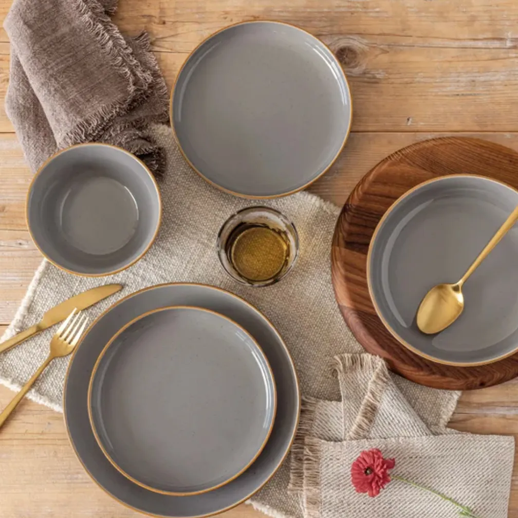 16 Pc Options Gray Dinnerware Set Bowl Plate Stoneware - Image 2