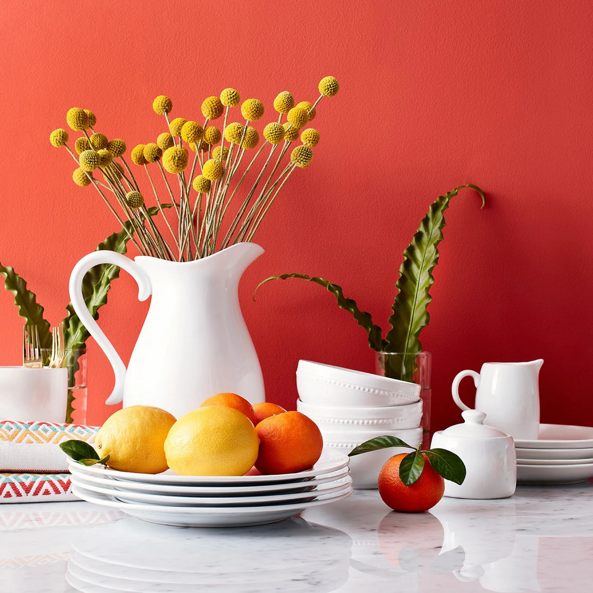 16-Piece Beaded Rim Porcelain Dinnerware Set - White - Image 3