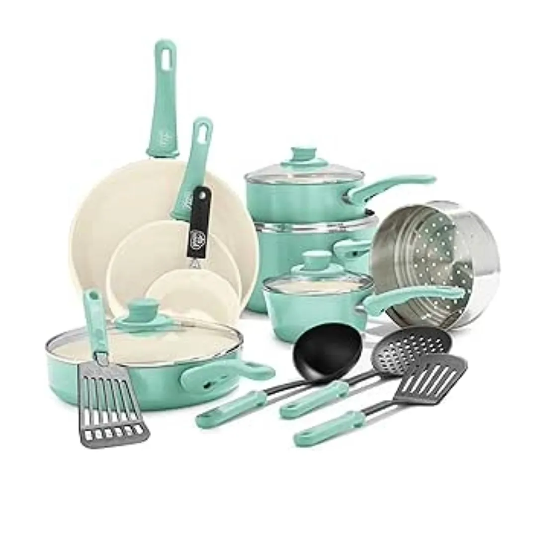 16 Piece Soft Grip Cookware Set - Turquoise