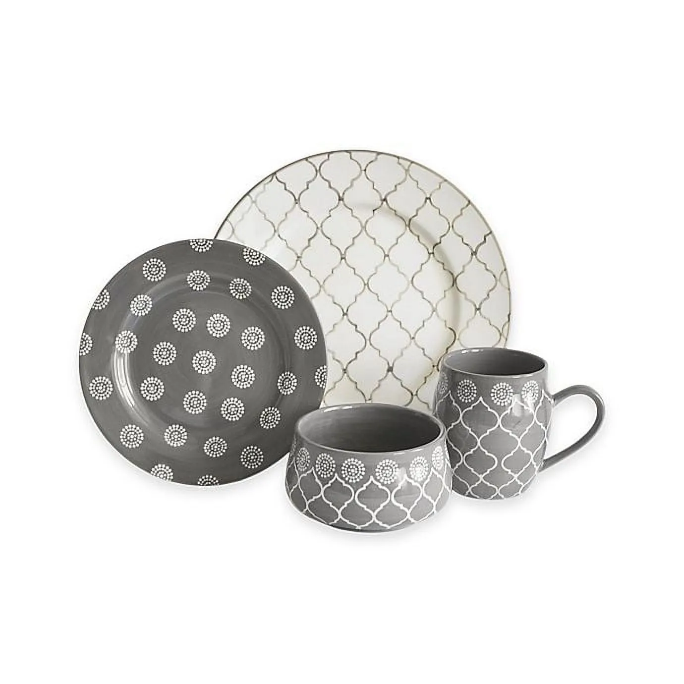 16-Piece Stoneware Morocco Dinnerware Set - Gray - Image 4