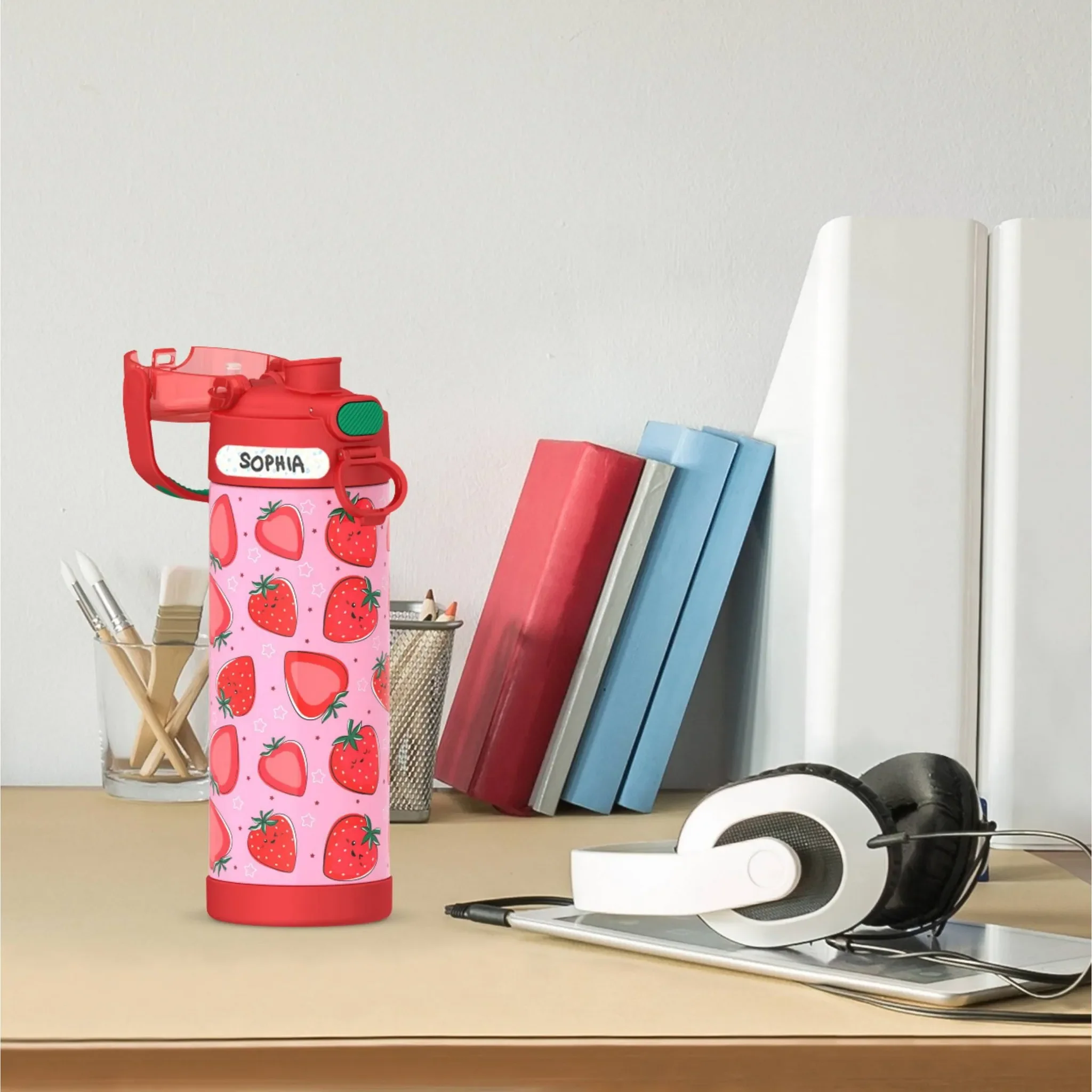 16oz Vacuum Insulated Stainless Steel Water Bottle - Strawberry Smiles - Image 5