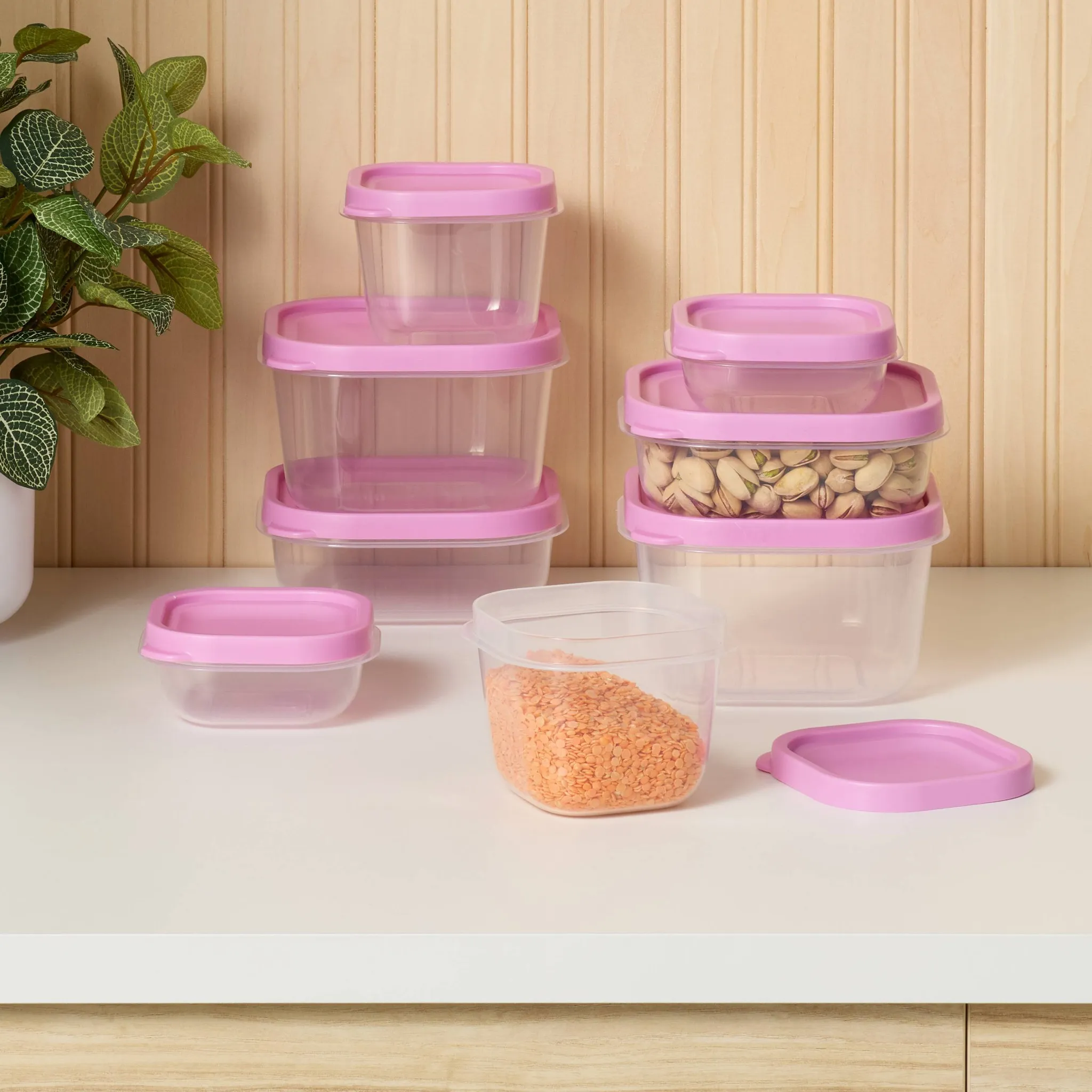 16pc Plastic Food Storage Container Set - Pink - Image 2