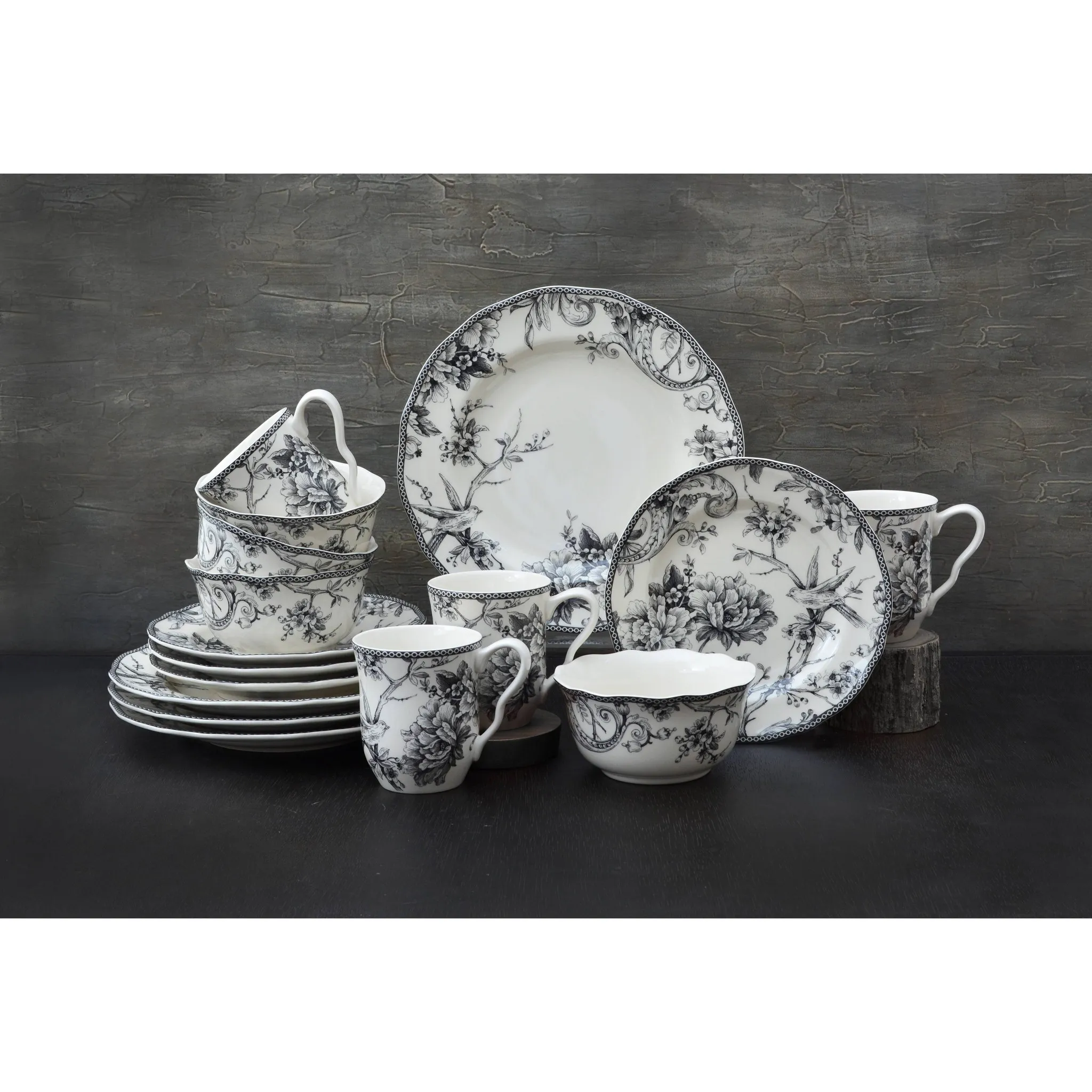 16pc Porcelain Dinnerware Set - Floral Round Dish Set - Image 5