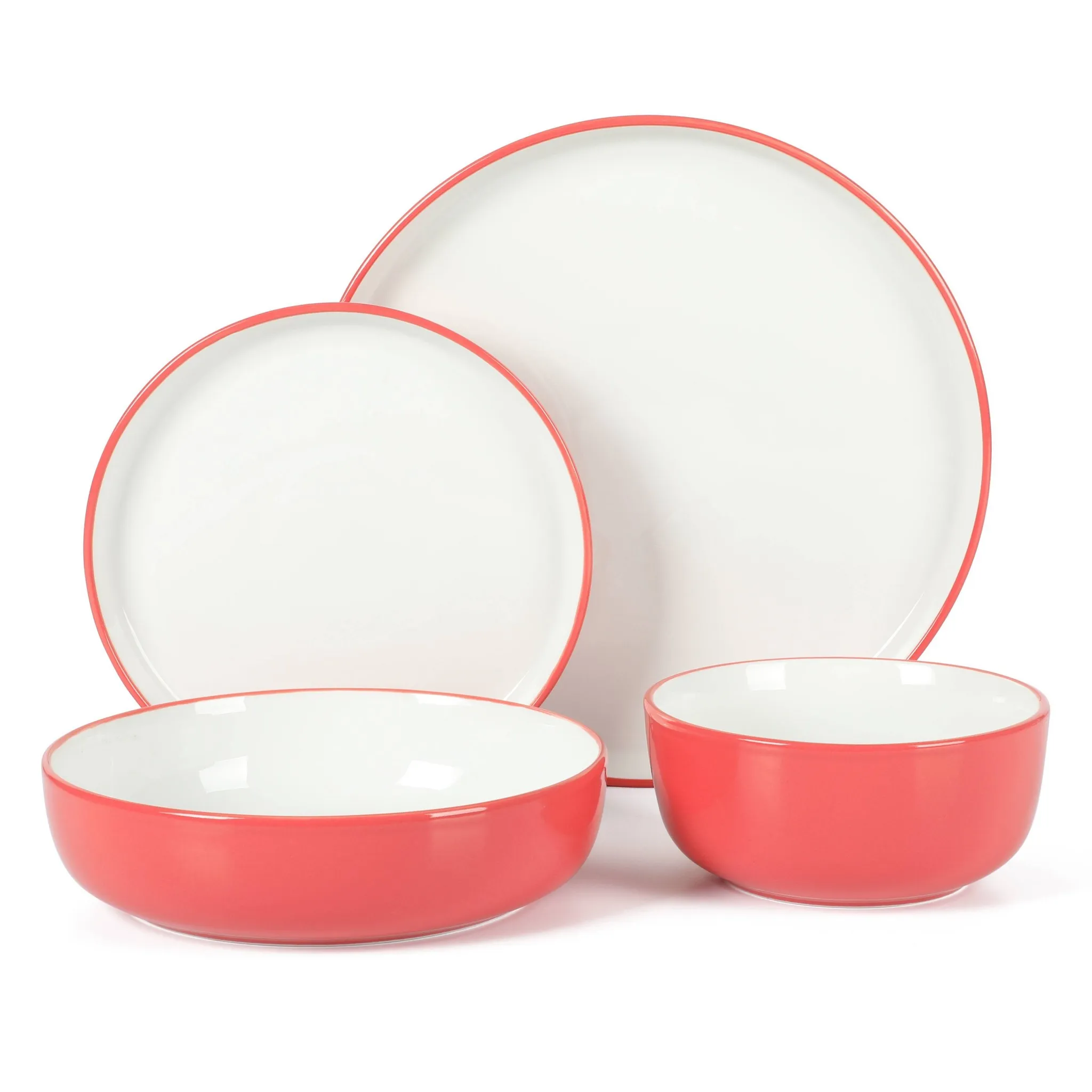 16pc Two Tone Porcelain Dinnerware Set - Red/White - Image 2