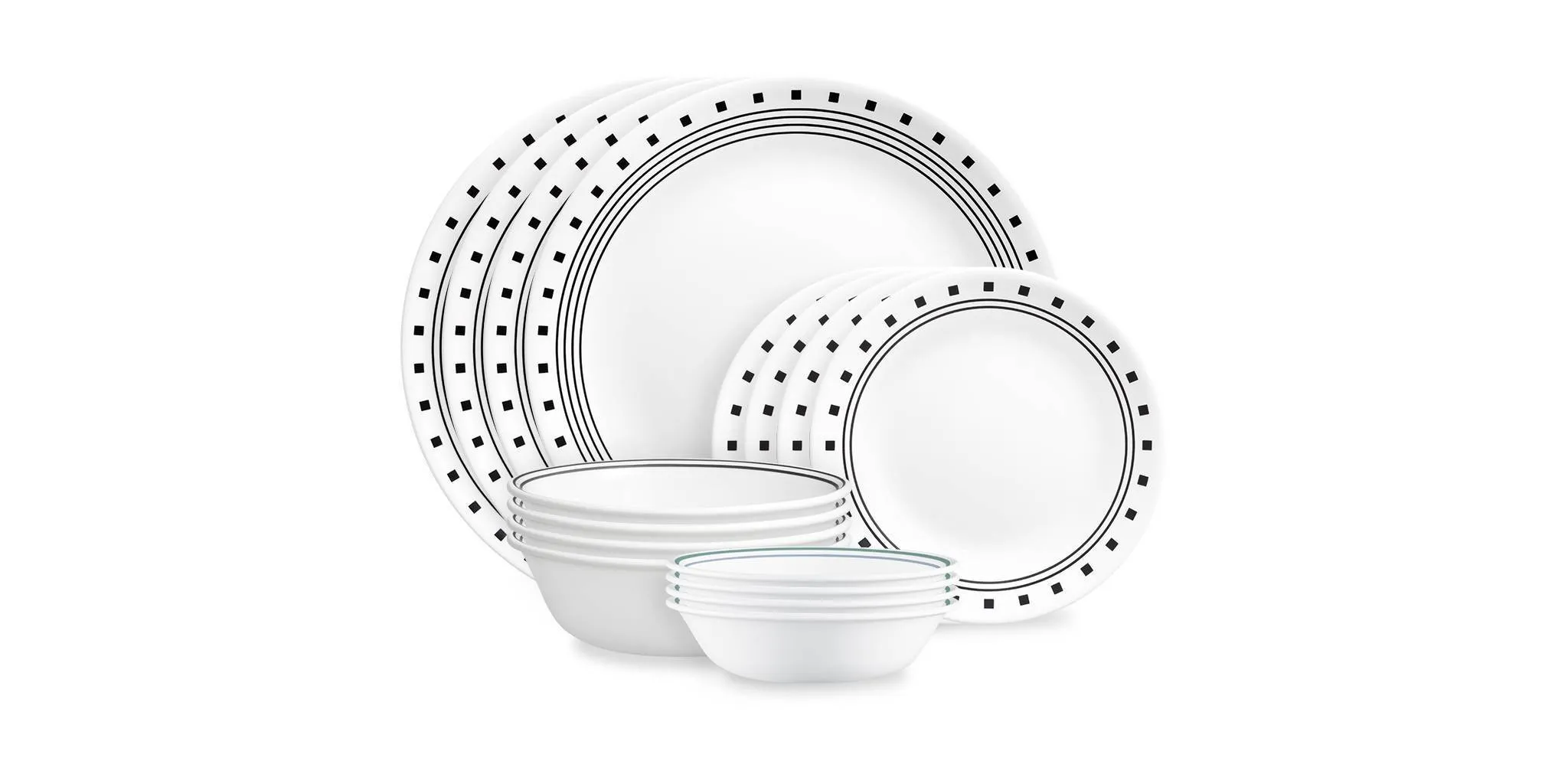 16pc Vitrelle City Block Dinnerware Set: Geometric Pattern, Service for 4, Includes Plates & Bowls, Dishwasher-Safe