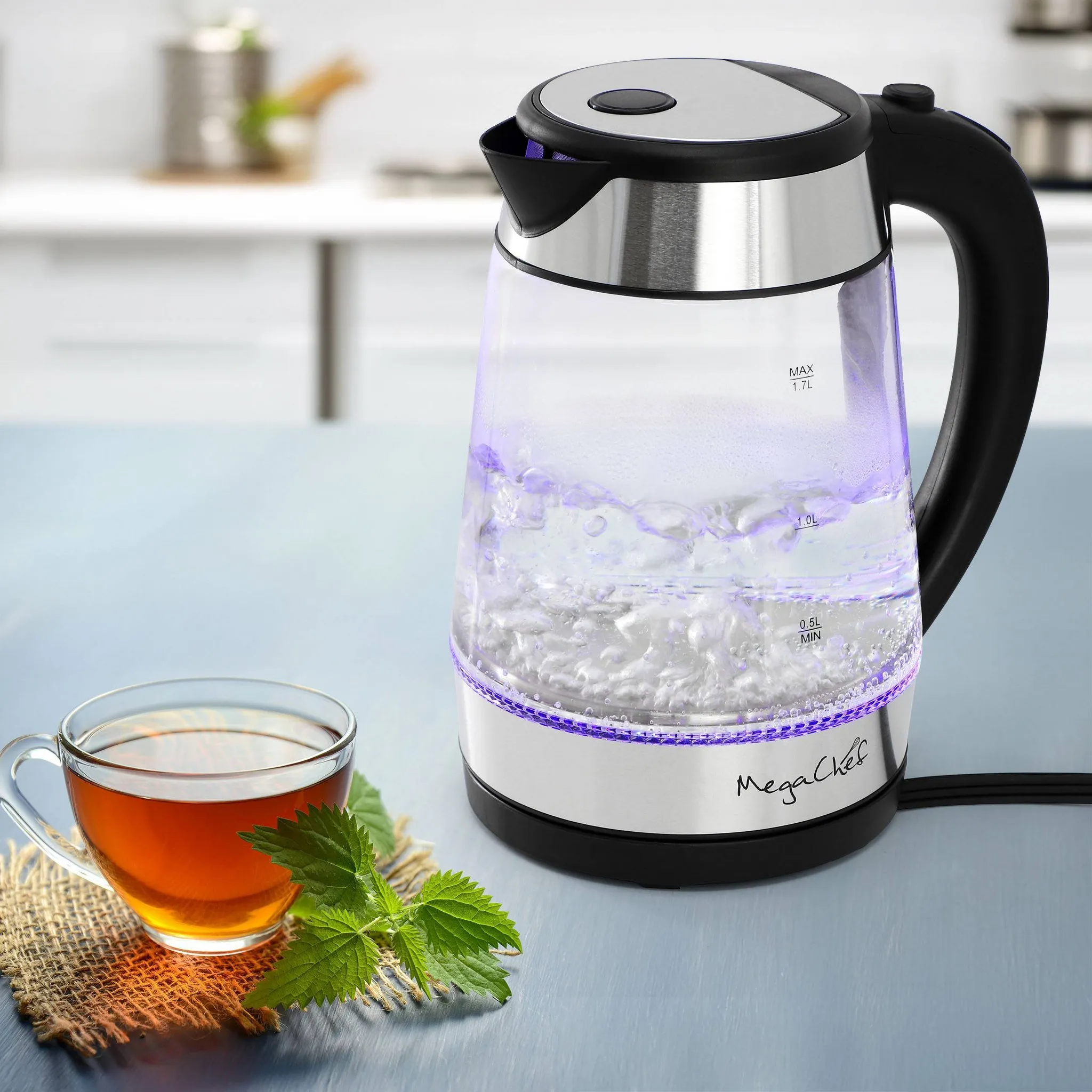 1.7L Glass & Stainless Steel Electric Tea Kettle - Image 4