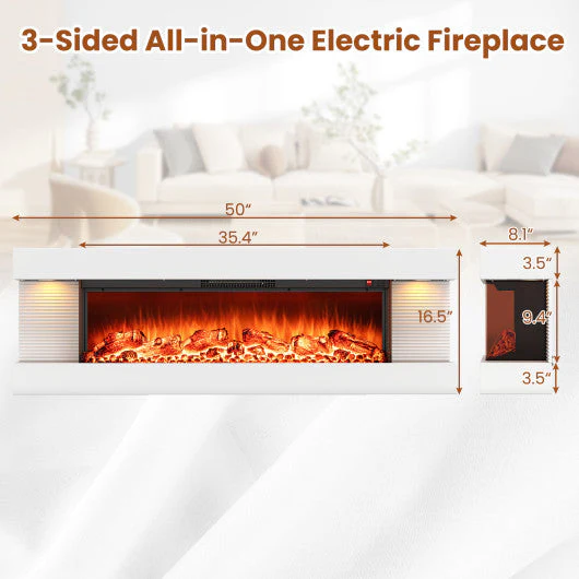 18/36 Inch 3-Sided Wall Mounted Electric Fireplace With 32/50 Inch Wide Floating Mantle-36 Inch - Image 5