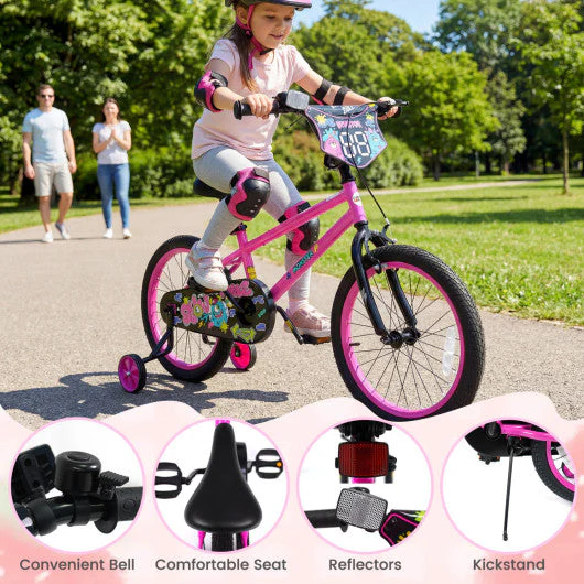 18 Inch Kids Bike With Training Wheels for Ages 4-8 Years Old Pink- Street Art Time - Image 8