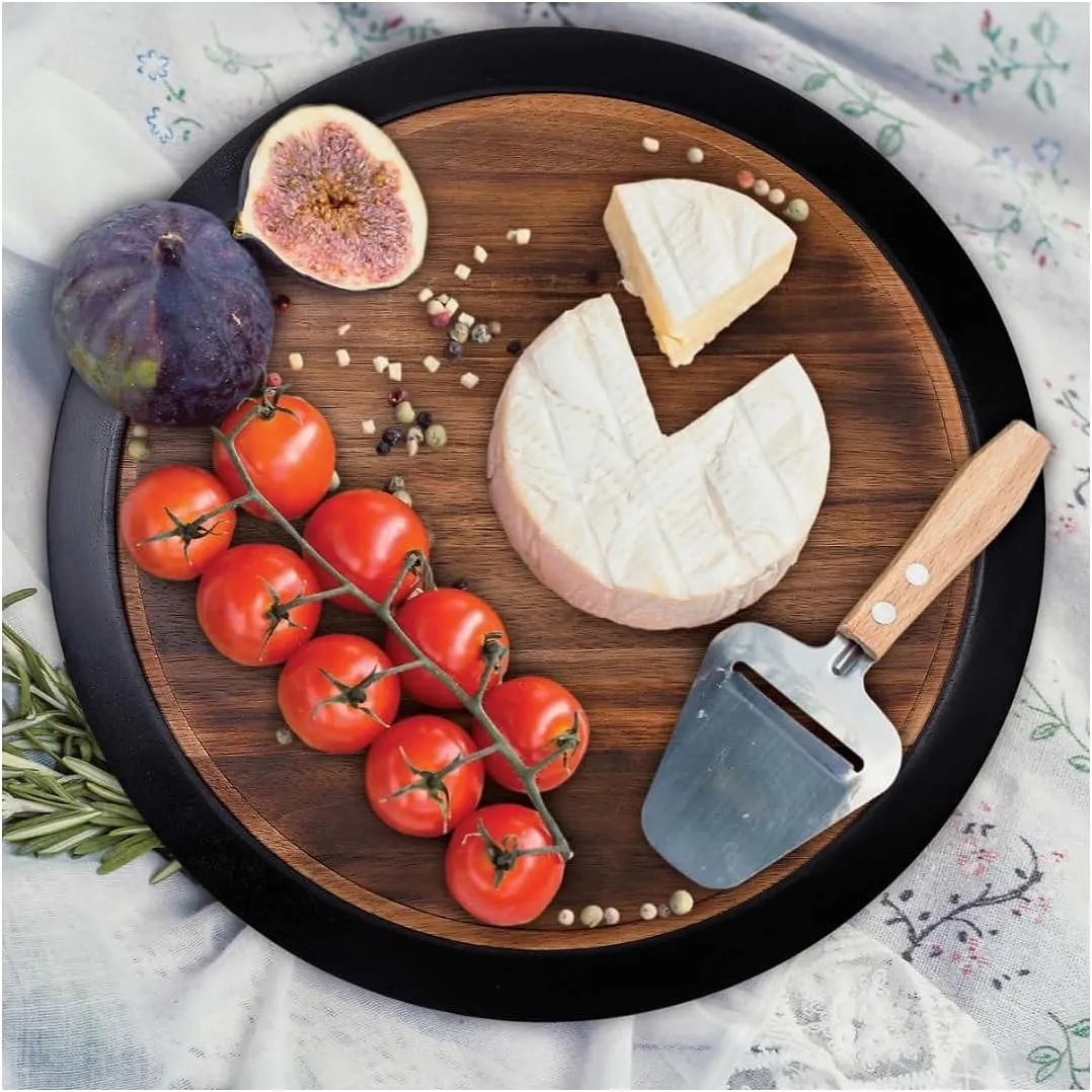 18" Large Acacia Wood Lazy Susan with Chalkboard Edge