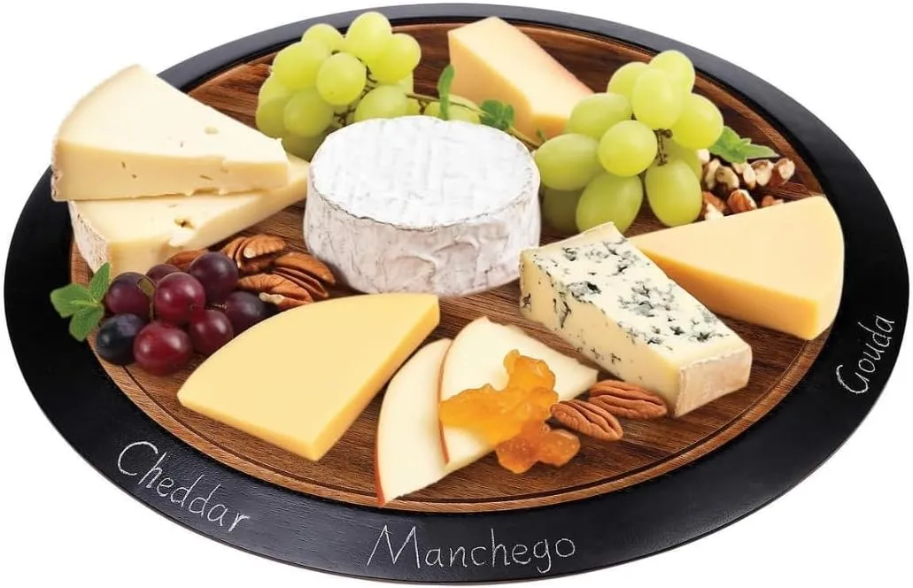 18" Large Acacia Wood Lazy Susan with Chalkboard Edge - Image 4