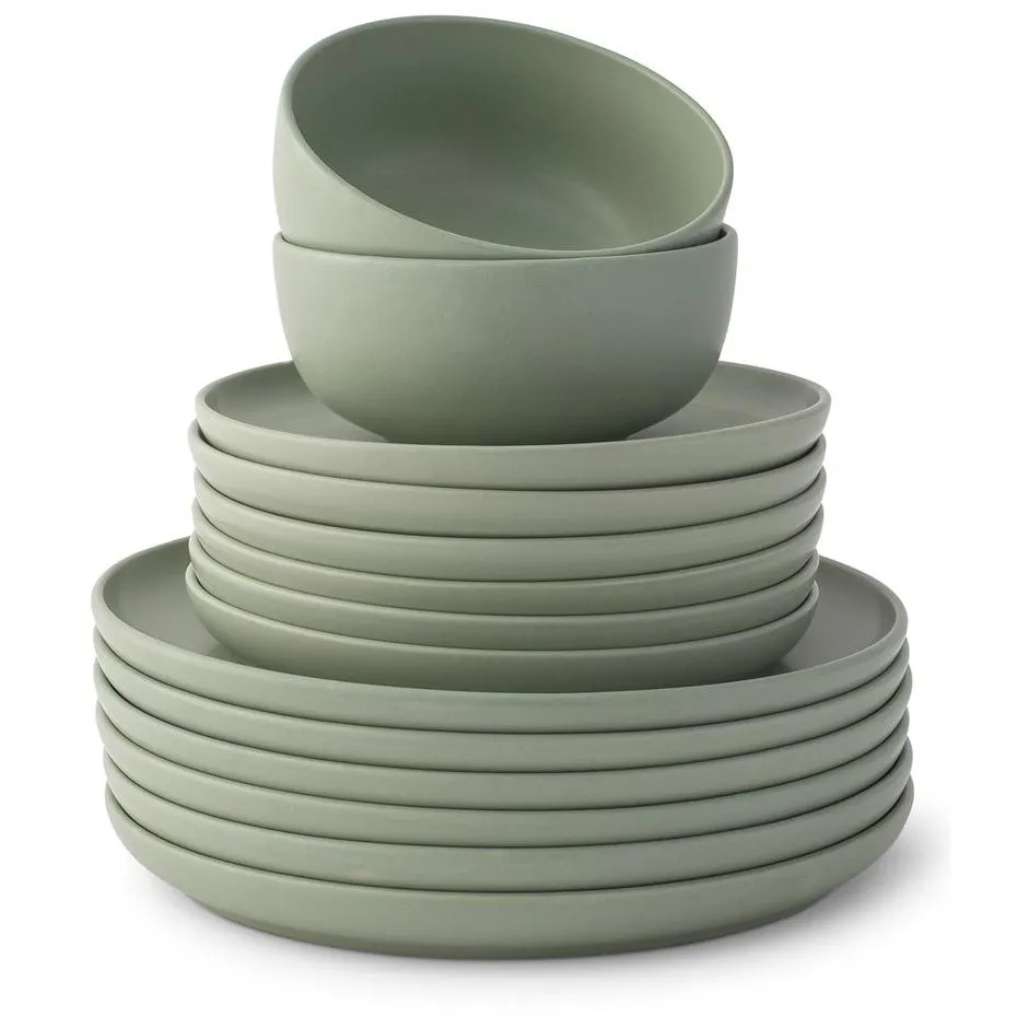 18-Piece Stoneware Dinnerware Set - Matte Sage Green - Image 3