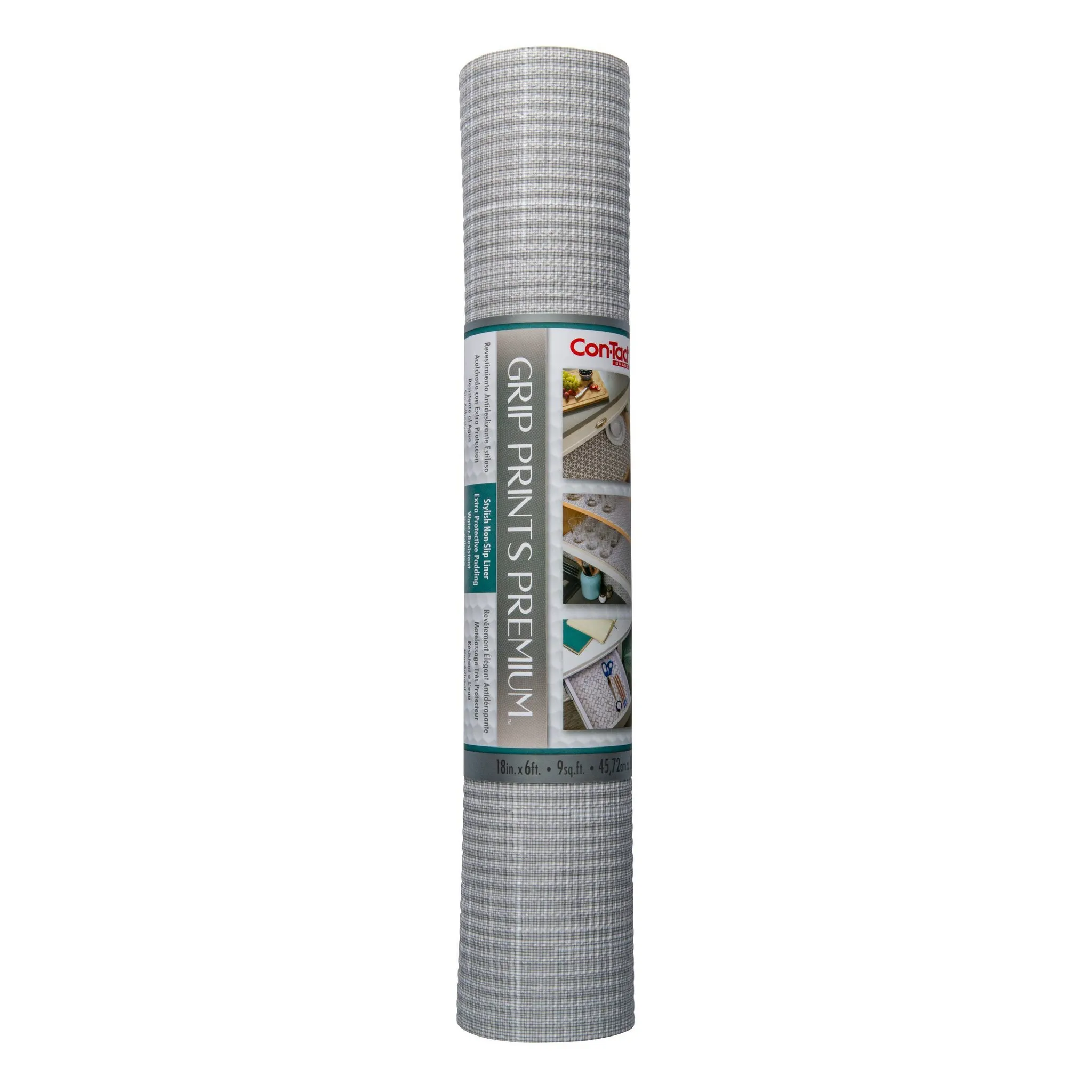 18"x6ft Grip Prints Premium Shantung Pearl Gray Shelf Liner: Non-Adhesive Basket Weave, Spot Clean, 72" Length