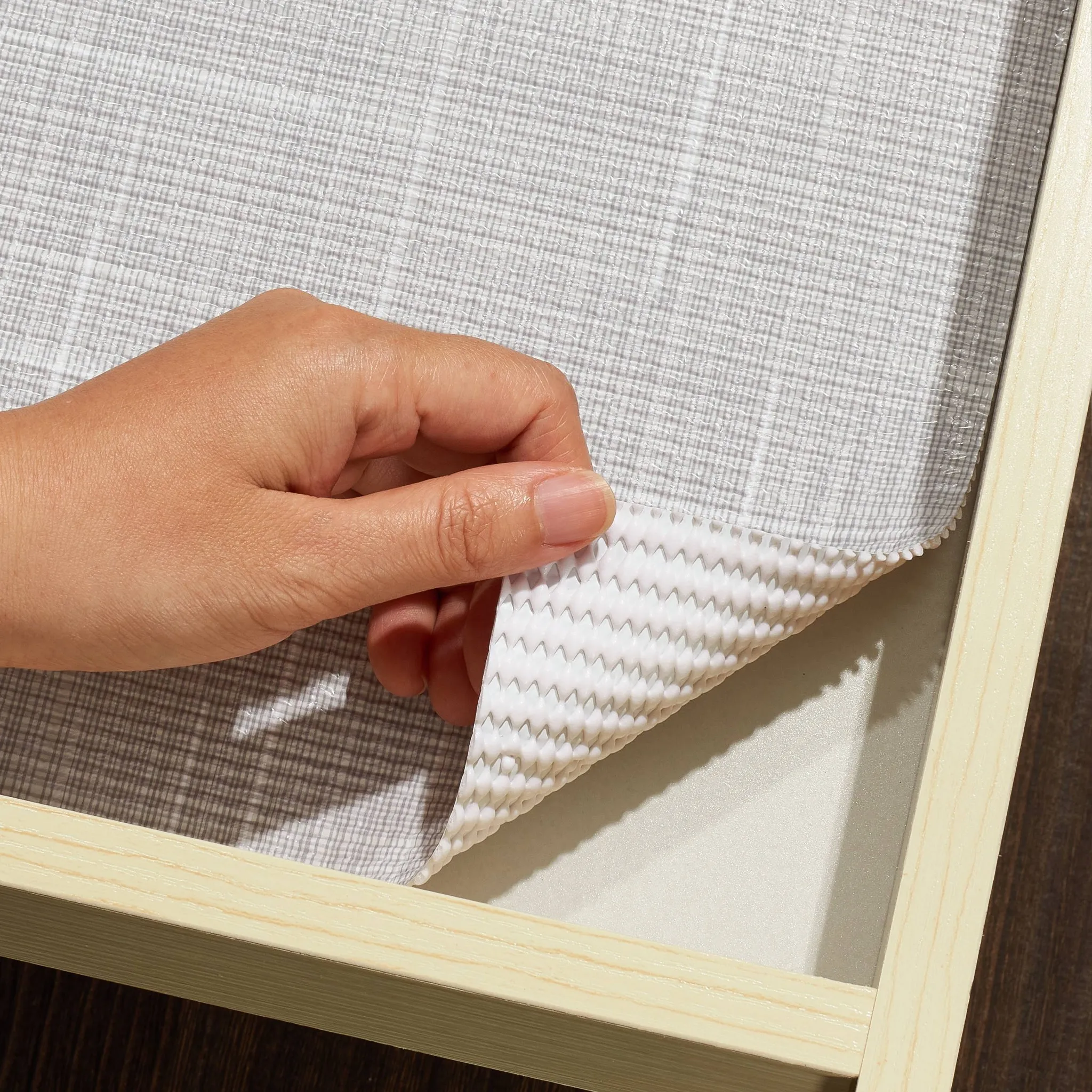 18"x6ft Grip Prints Premium Shantung Pearl Gray Shelf Liner: Non-Adhesive Basket Weave, Spot Clean, 72" Length - Image 4