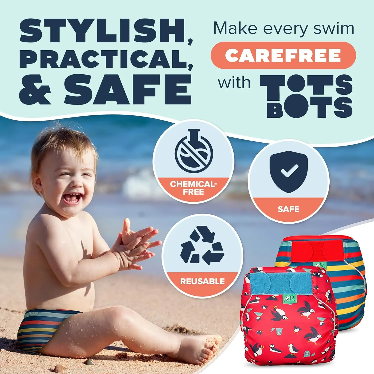 19 Ct Eco-Friendly Baby Swim Diapers Size M (20-31 lb) - Blue - Image 3