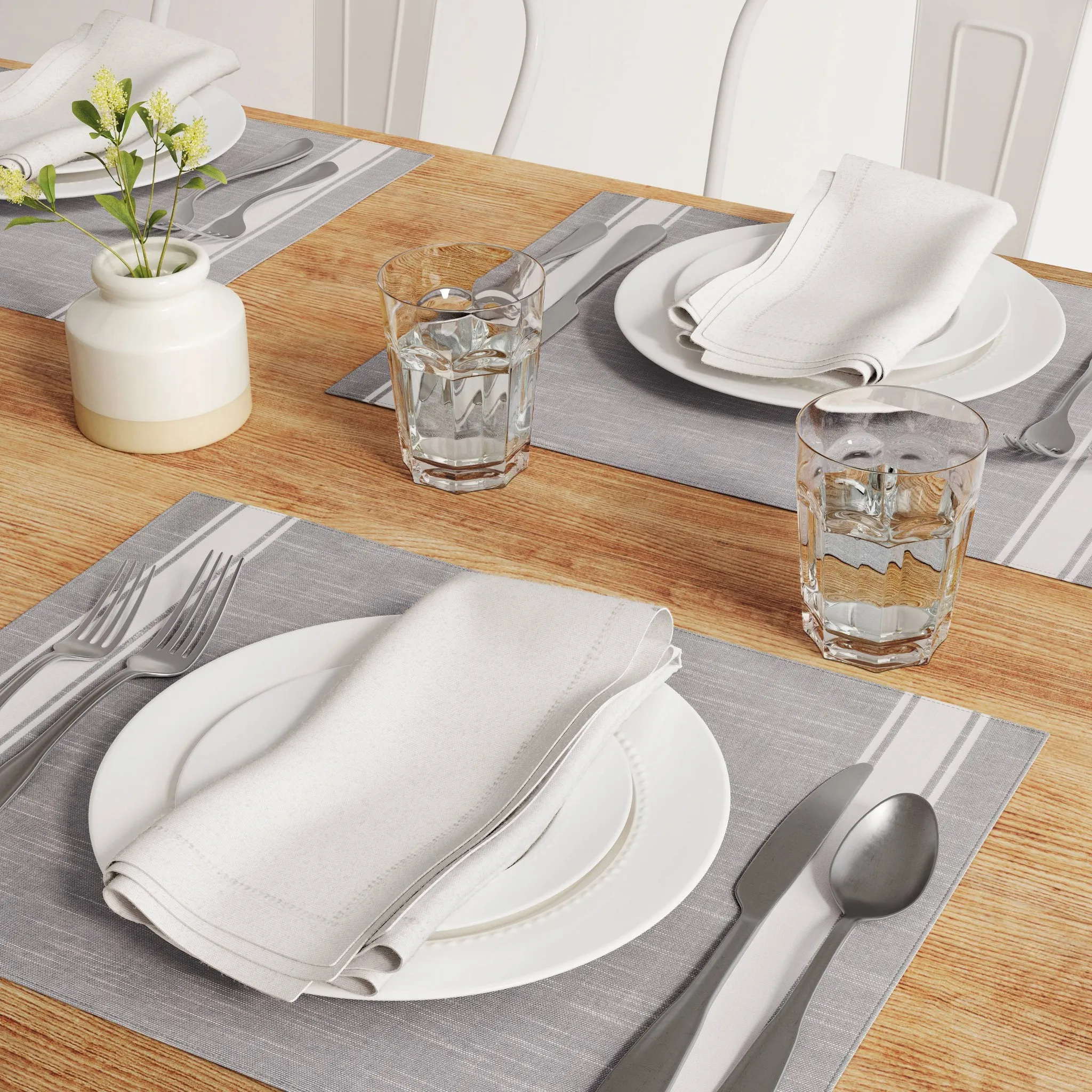 19"x14" Cotton Striped Placemat - Gray - Image 3