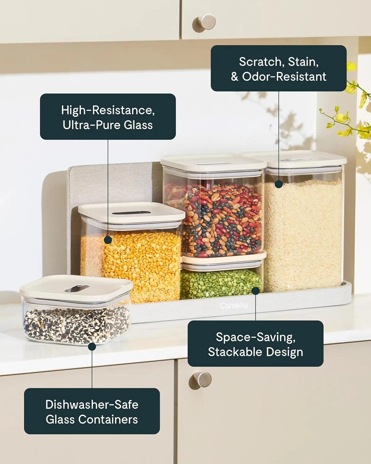 1qt Glass Airtight Food Storage Container with Lid - Cream - Image 3