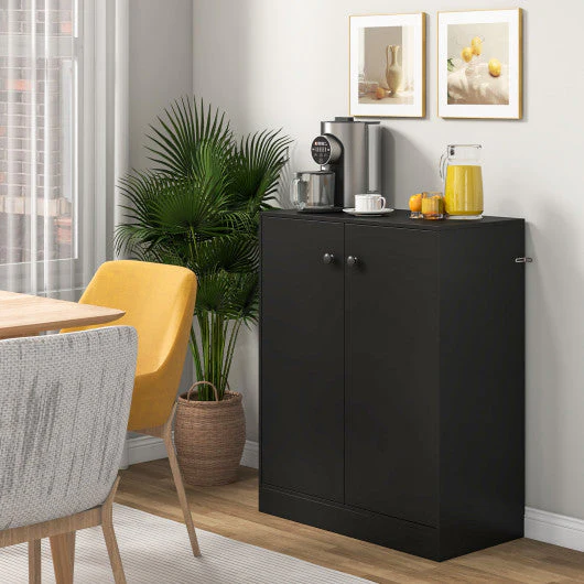 2-Door Modern Floor Storage Cabinet With 3-Tier Shelf-Black - Image 2