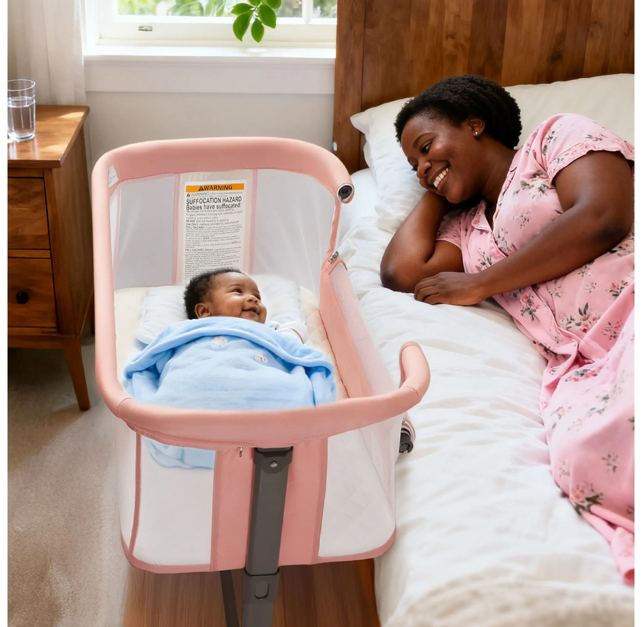 2 in 1 Baby Bassinet Bedside Sleeper - Pink - Image 2