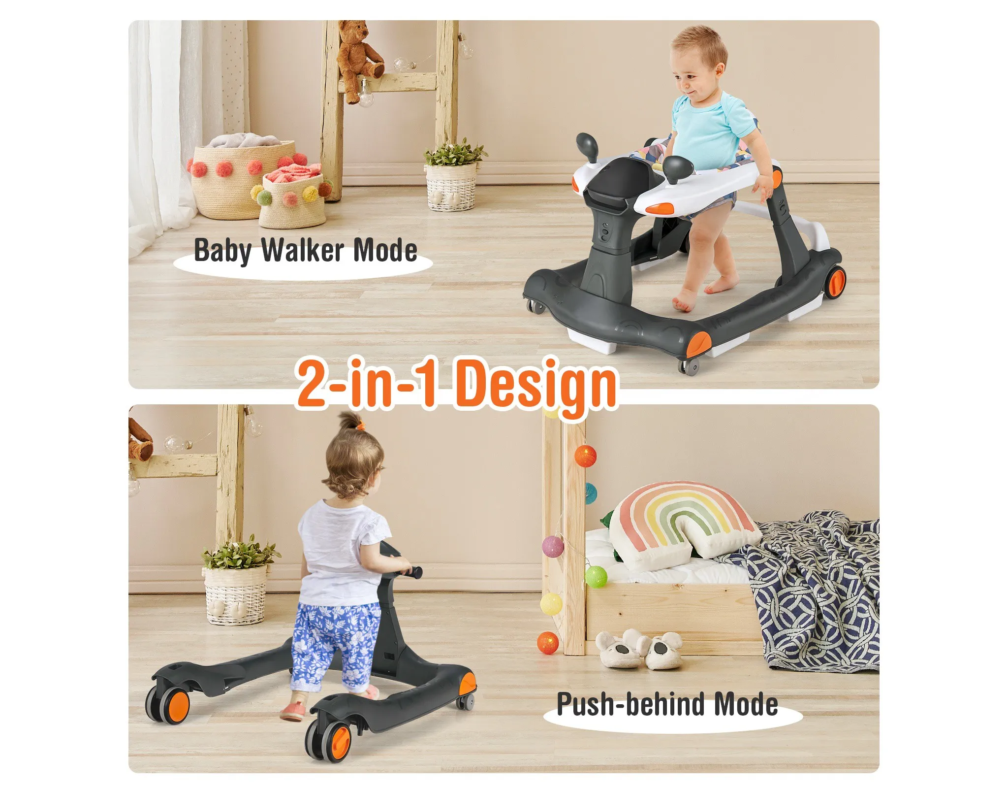 2-in-1 Baby Walker - Foldable Activity Push Walker - Image 2