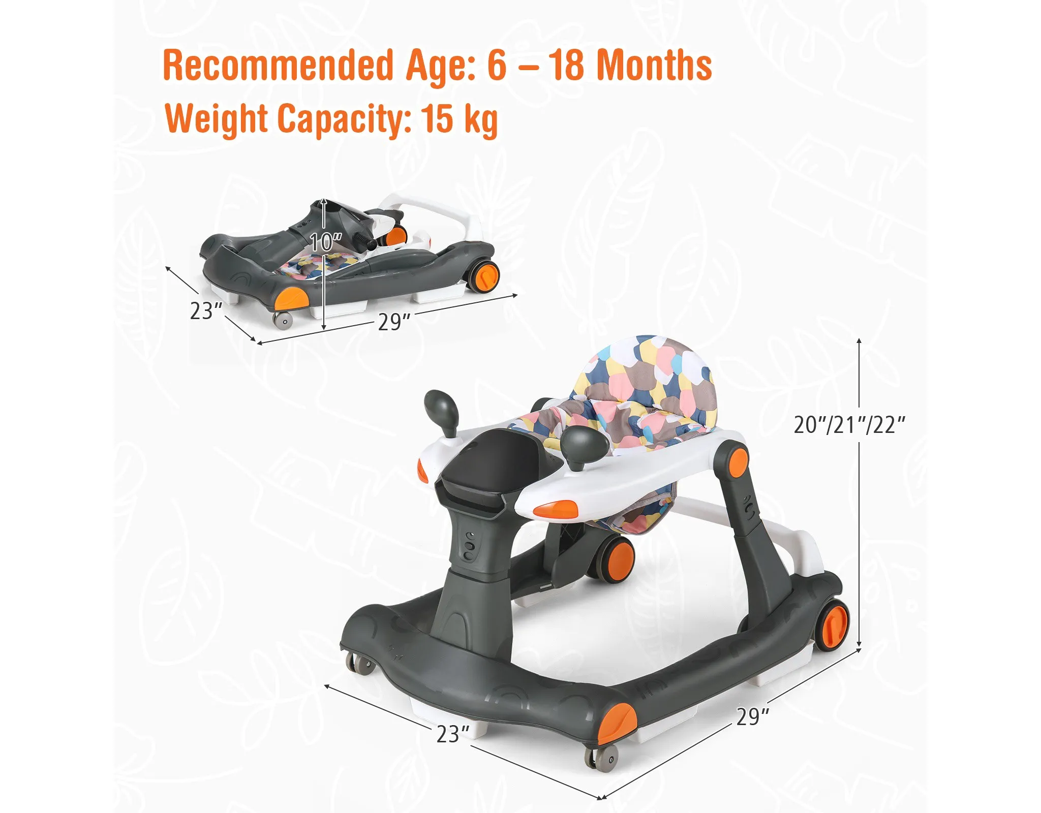 2-in-1 Baby Walker - Foldable Activity Push Walker - Image 5