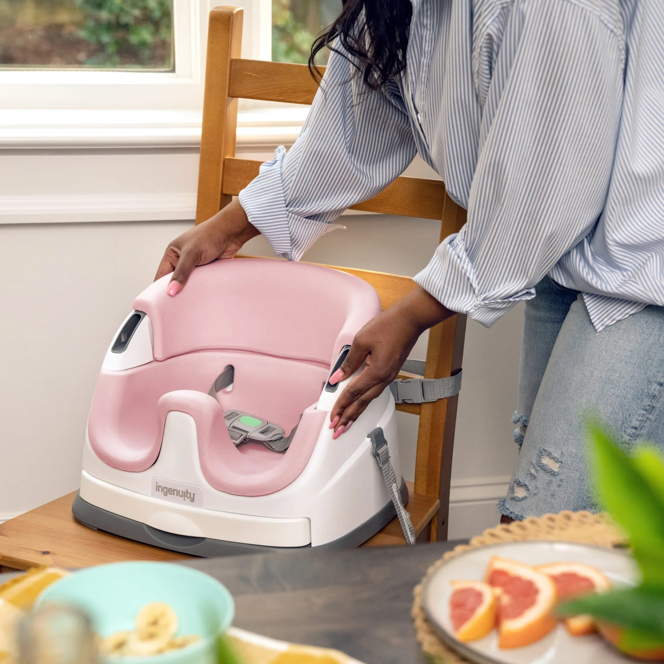2-in-1 Booster Feeding High Chair and Floor Seat - Pink - Image 5