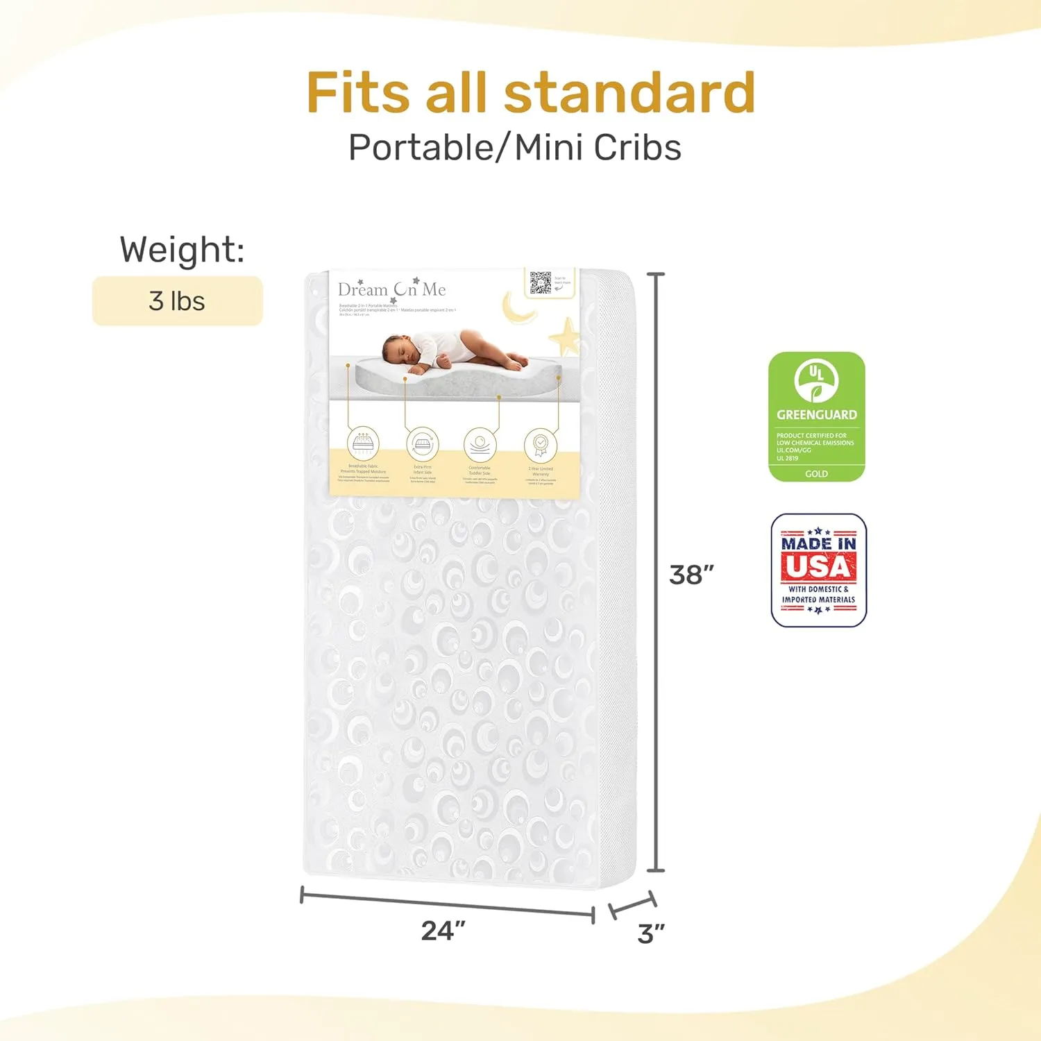 2-in-1 Breathable Two-Sided Portable Mini Crib Mattress - White - Image 5