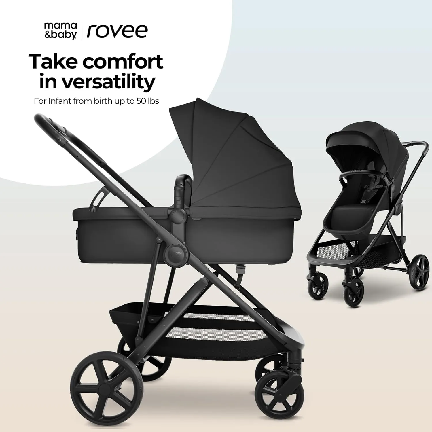 2-in-1 Foldable Infant Stroller with Reversible Seat - Black - Image 8