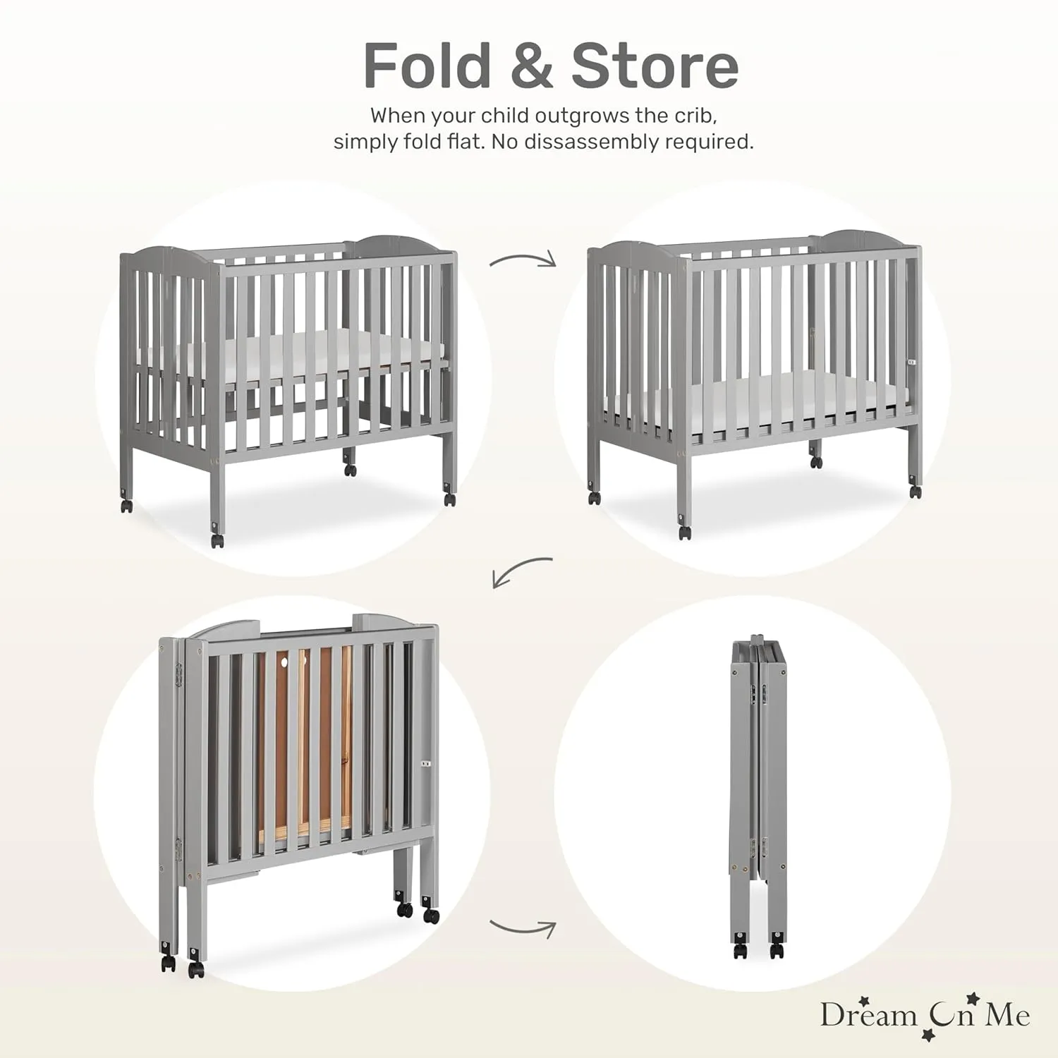 2 in 1 Folding Portable Crib - Grey - Image 9