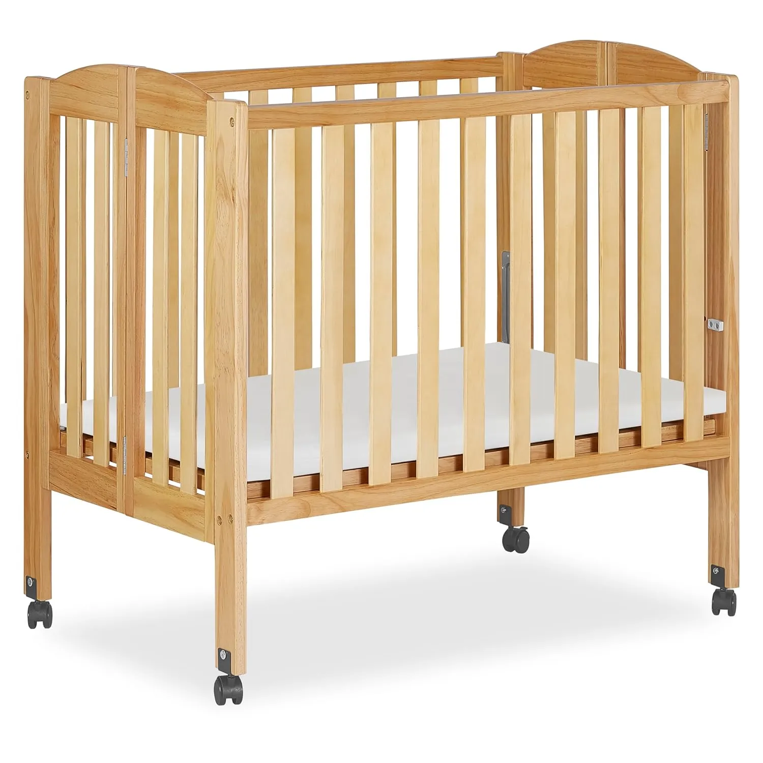 2 in 1 Folding Portable Crib - Natural Wood