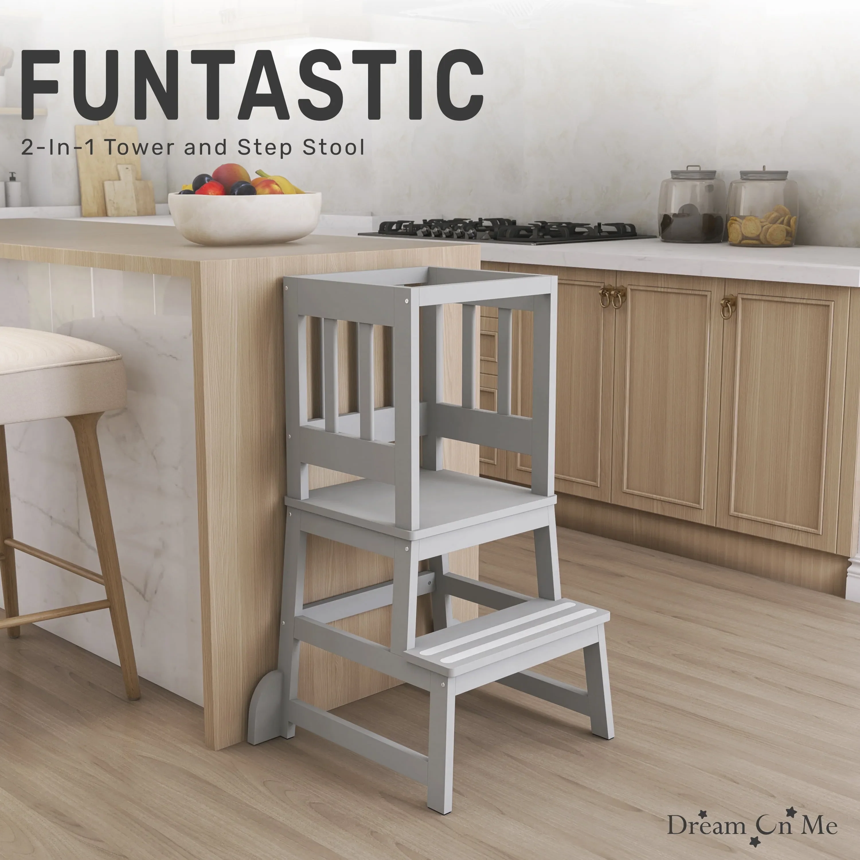 2-in-1 Funtastic Tower and Step Stool, Easy to Assemble, Cool Grey - Image 5