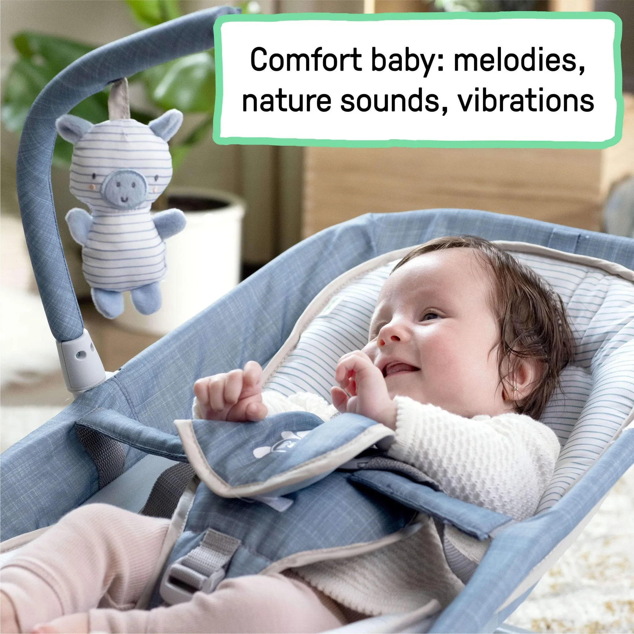 2-in-1 Happy Belly Rock To Bounce Massage Baby Seat - Chambray - Image 6