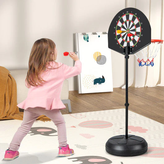 2-in-1 Height Adjustable Kids Basketball Hoop With Dart Board - Image 3