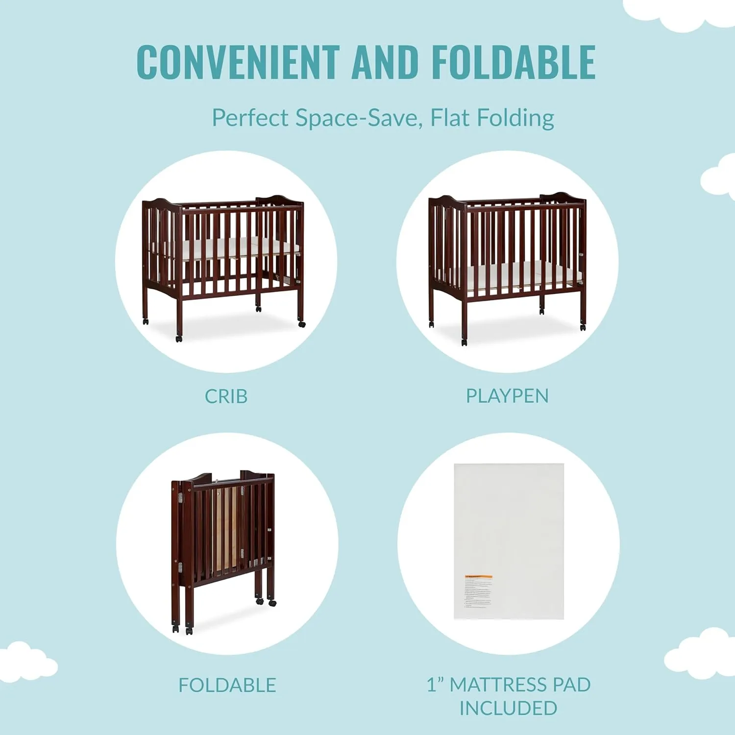 2-in-1 Lightweight Portable Compact Mini Baby Crib - Espresso - Image 6
