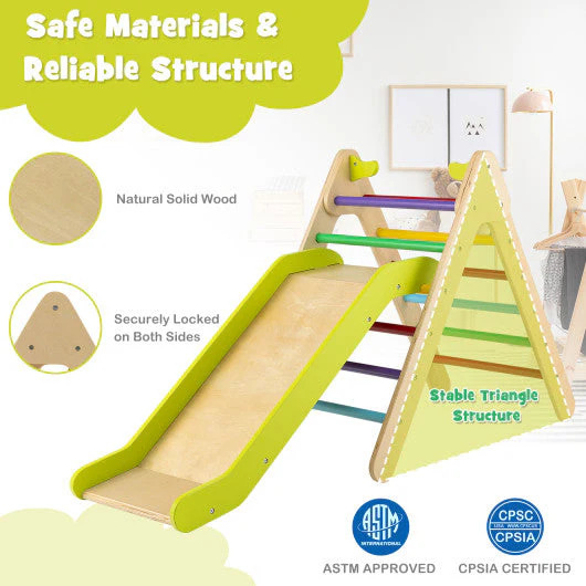 2-in-1 Wooden Triangle Climber Set With Gradient Adjustable Slide-Multicolor - Image 7