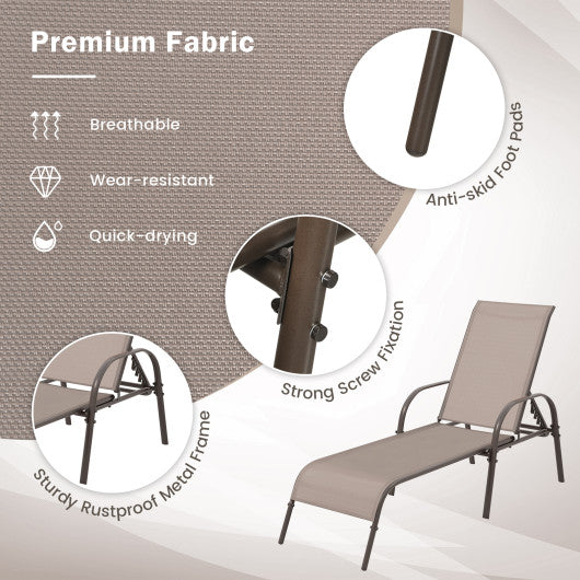 2 Pcs Outdoor Patio Lounge Chair Chaise Fabric With Adjustable Reclining Armrest-Brown - Image 7
