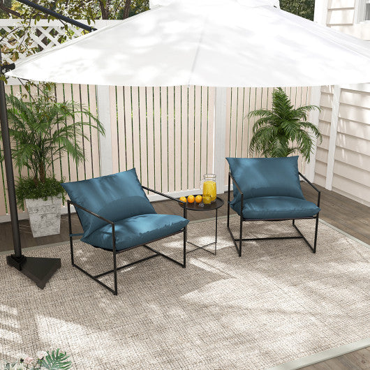 2 Pieces Sling Accent Chair Leisure Chair With Weatherproof Seat Fabric Indoor Outdoor-Navy