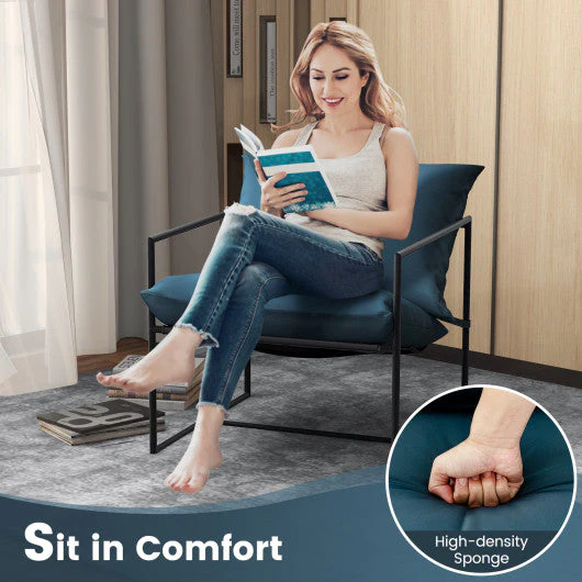 2 Pieces Sling Accent Chair Leisure Chair With Weatherproof Seat Fabric Indoor Outdoor-Navy - Image 2