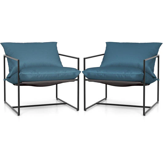 2 Pieces Sling Accent Chair Leisure Chair With Weatherproof Seat Fabric Indoor Outdoor-Navy - Image 3
