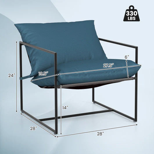 2 Pieces Sling Accent Chair Leisure Chair With Weatherproof Seat Fabric Indoor Outdoor-Navy - Image 4