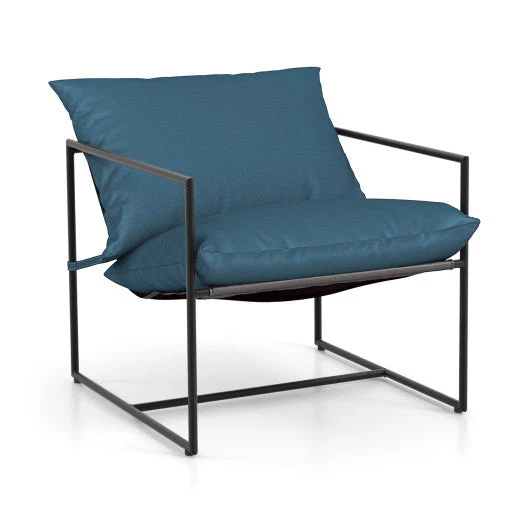 2 Pieces Sling Accent Chair Leisure Chair With Weatherproof Seat Fabric Indoor Outdoor-Navy - Image 8