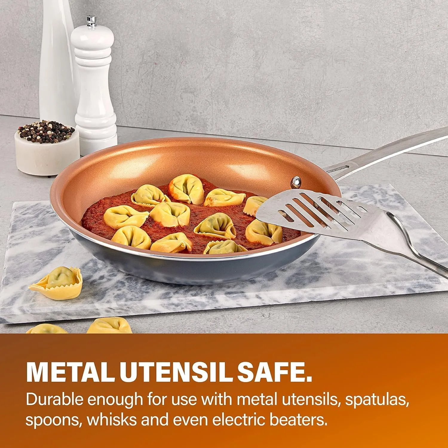 2 PK Non Stick Frying Pans Set for Cooking,10+11 Inch Nonstick Frying Pans with Ceramic Surface, Induction, Hard Anodized Frying Pans Nonstick Skillets, Oven/Dishwasher Safe, Copper - Image 2