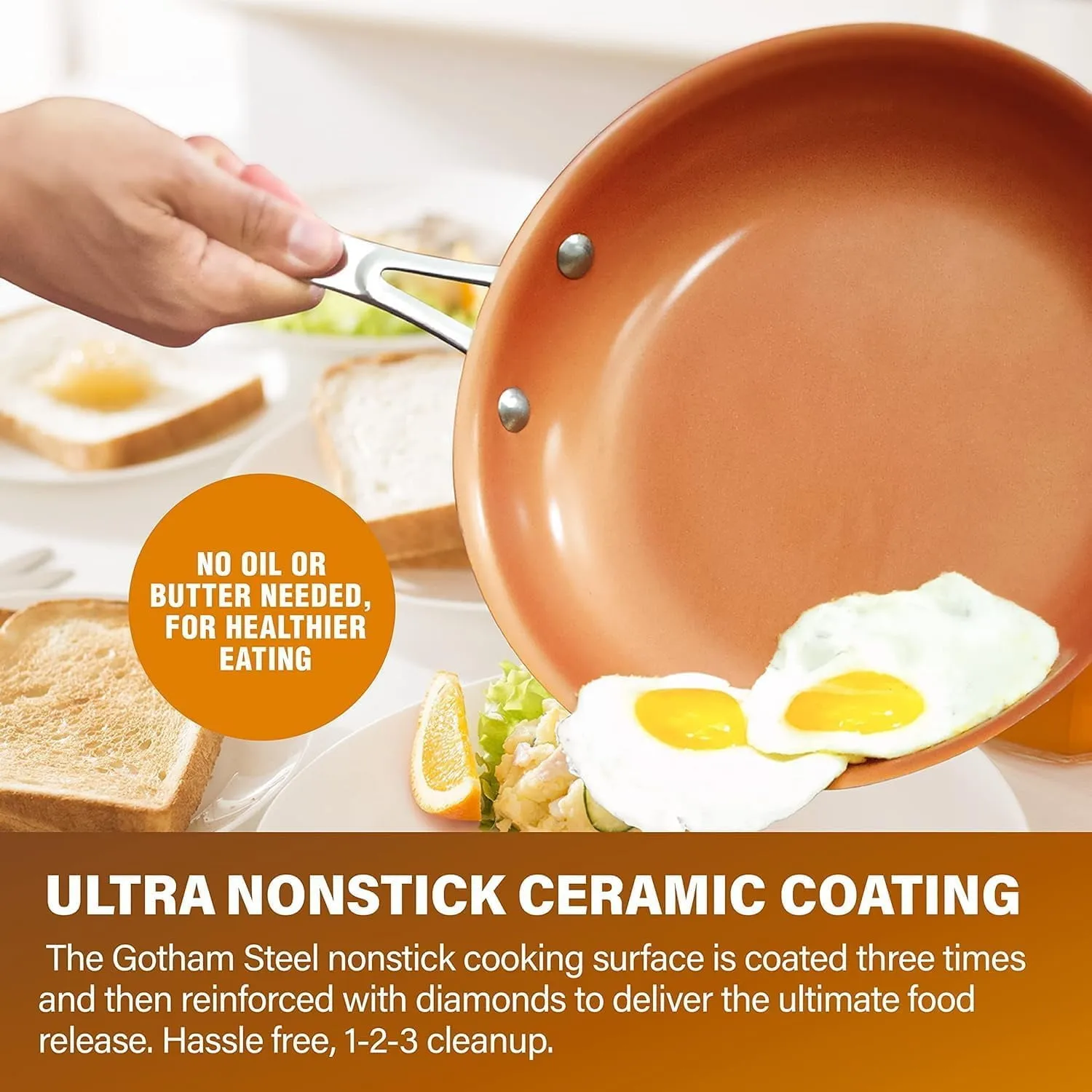 2 PK Non Stick Frying Pans Set for Cooking,10+11 Inch Nonstick Frying Pans with Ceramic Surface, Induction, Hard Anodized Frying Pans Nonstick Skillets, Oven/Dishwasher Safe, Copper - Image 3