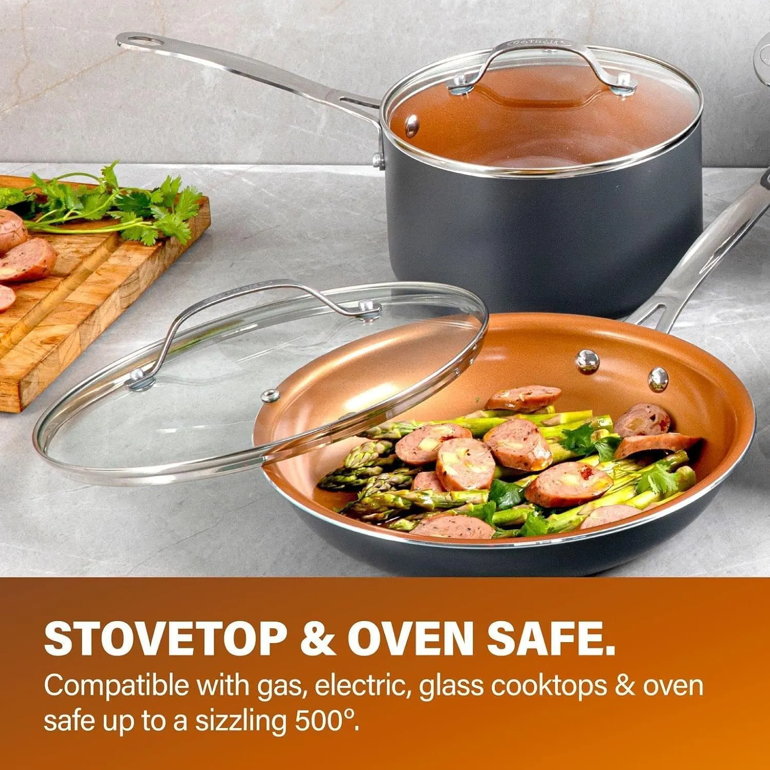 2 PK Non Stick Frying Pans Set for Cooking,10+11 Inch Nonstick Frying Pans with Ceramic Surface, Induction, Hard Anodized Frying Pans Nonstick Skillets, Oven/Dishwasher Safe, Copper - Image 4