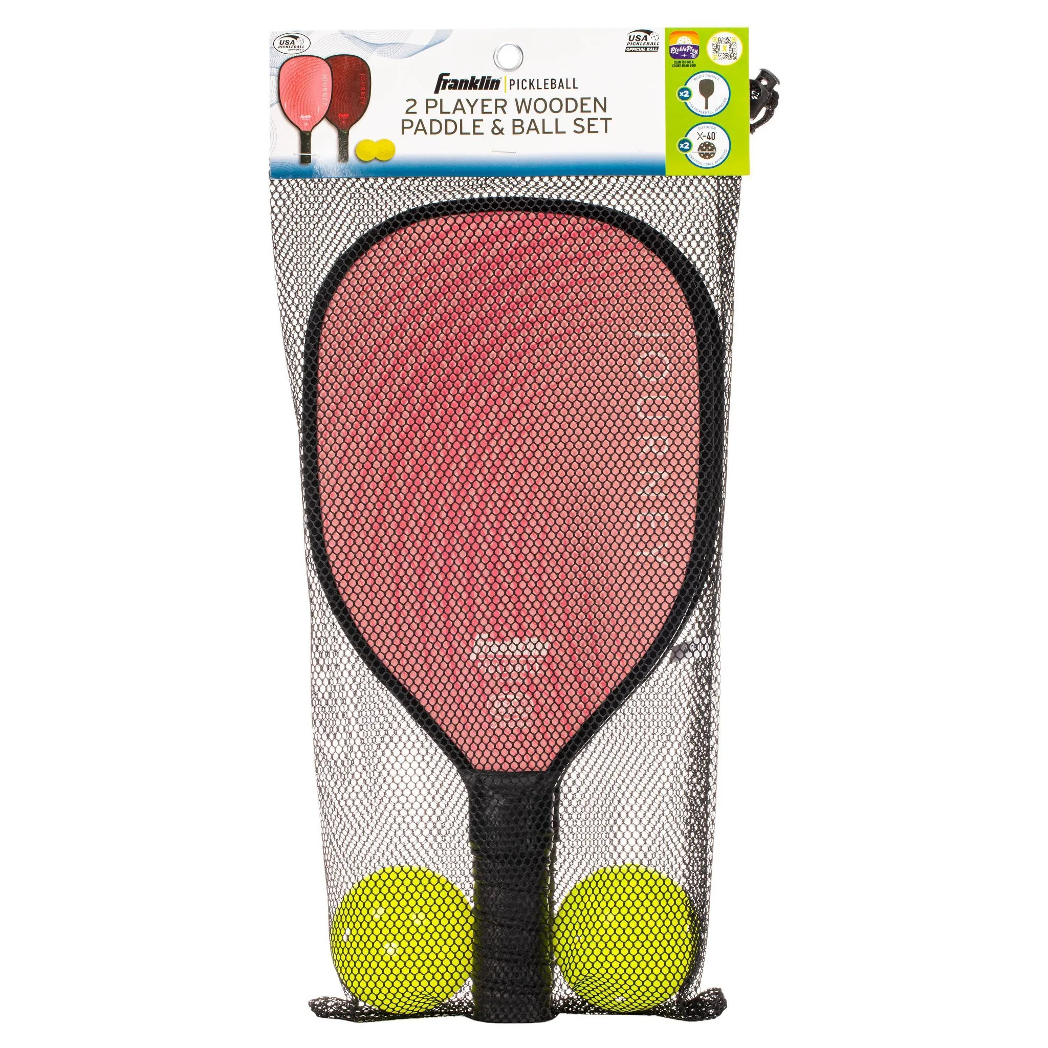2 Player Wood Journey Pickleball Paddle and Ball Set - Pink/Burgundy - Image 2