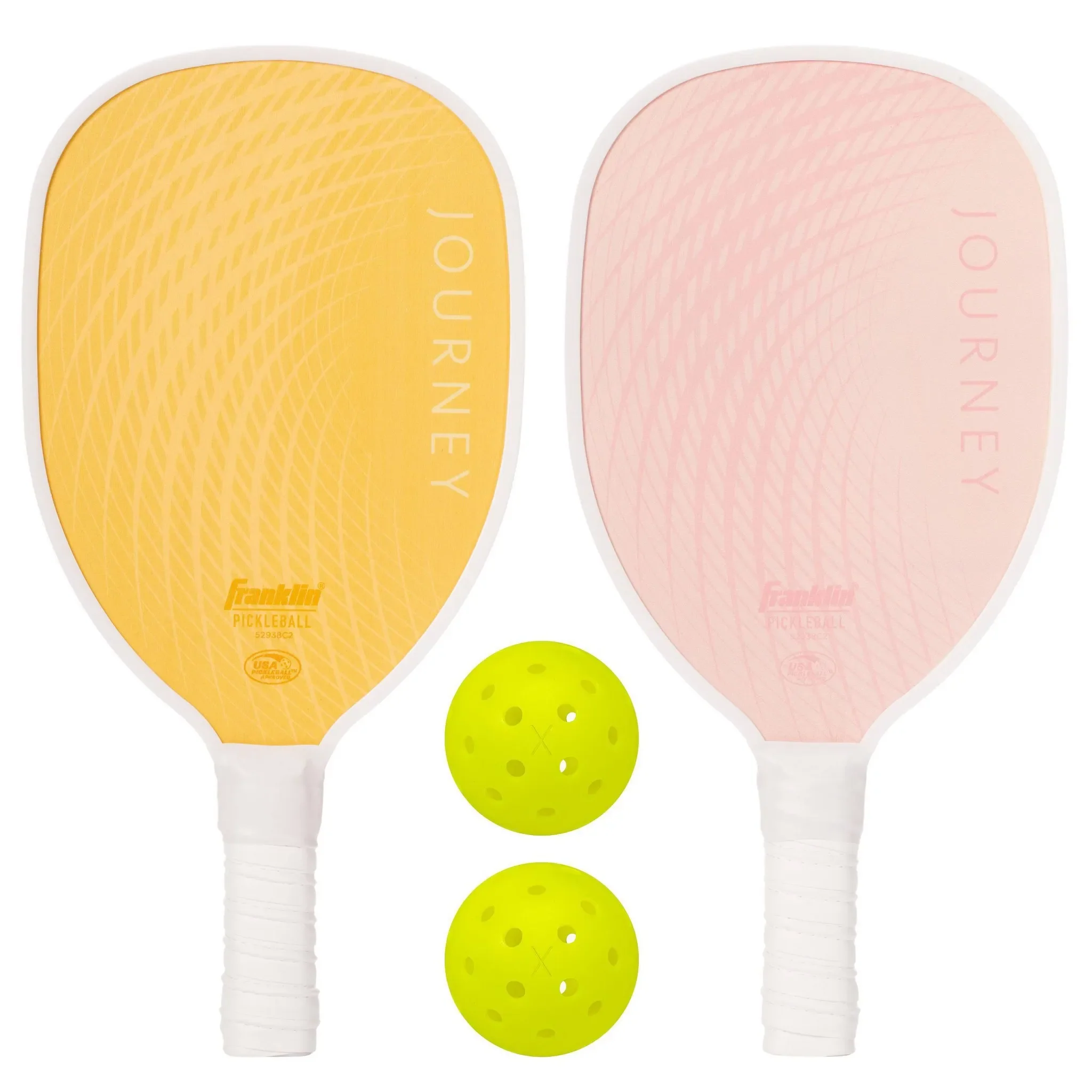 2 Player Wood Journey Pickleball Paddle and Ball Set - Yellow/Pink