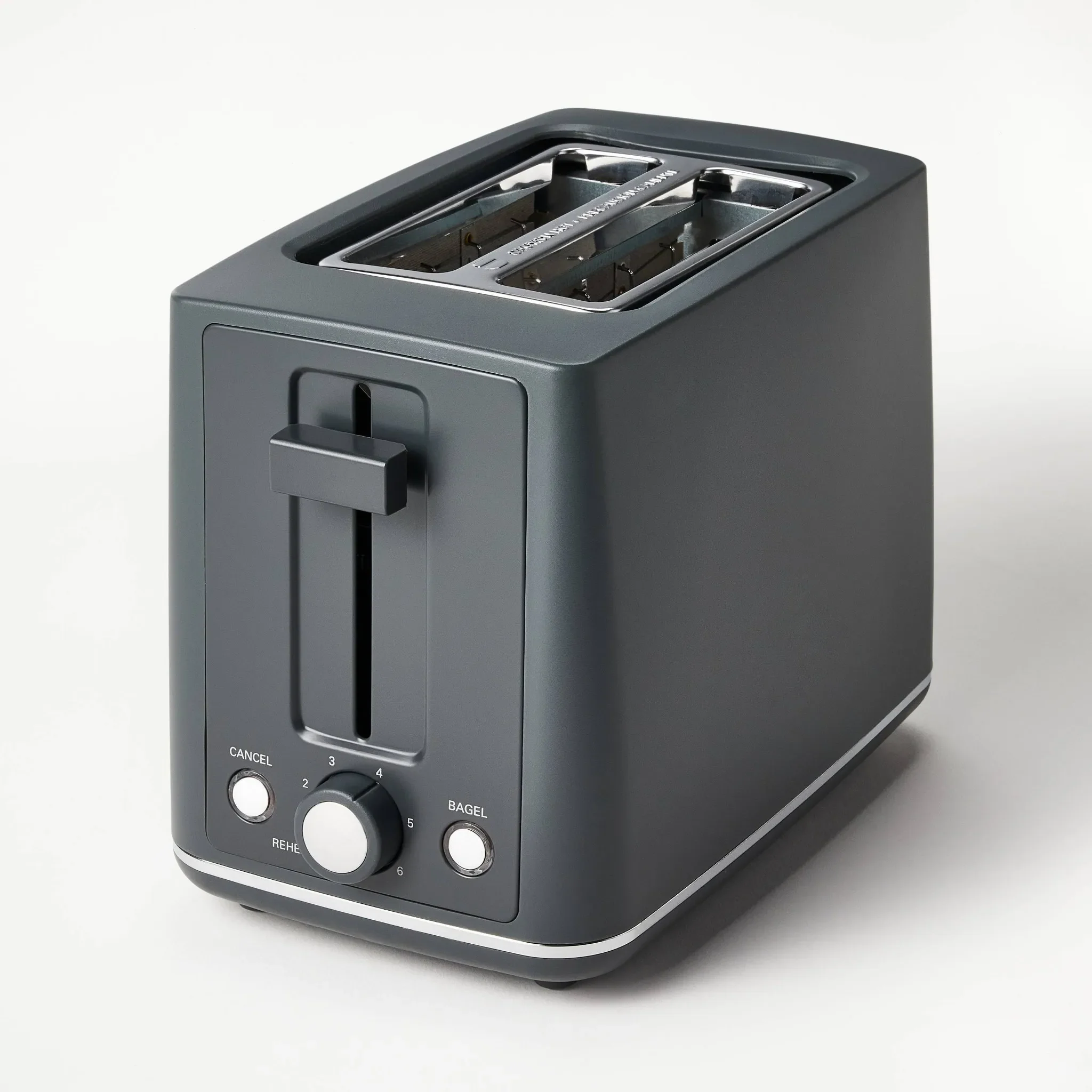 2 Slice Toaster with Thin Chrome Band - Gray