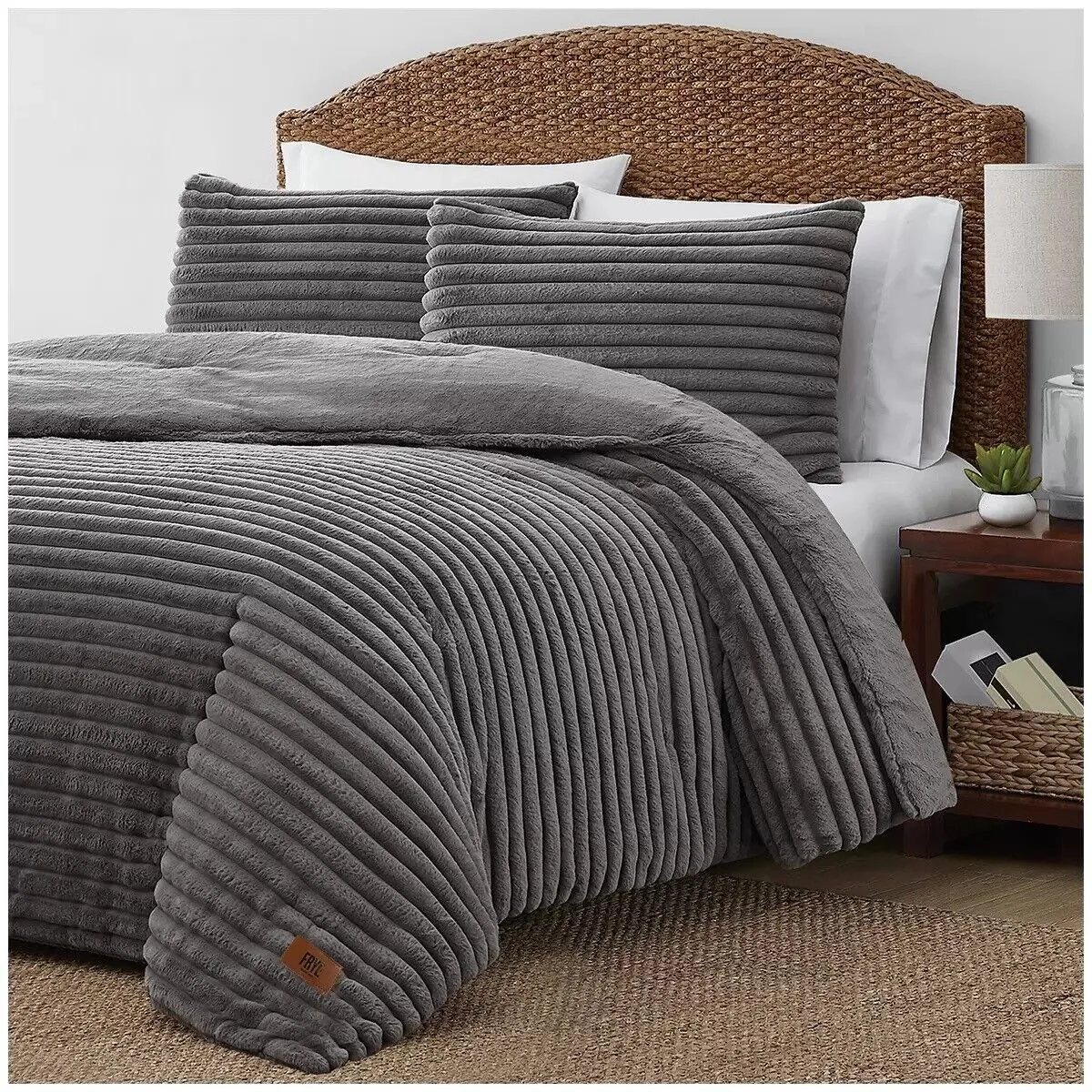 2" Solid Channel Luxury Faux Fur Comforter 3 Piece King Set, Reversible - King - Image 2