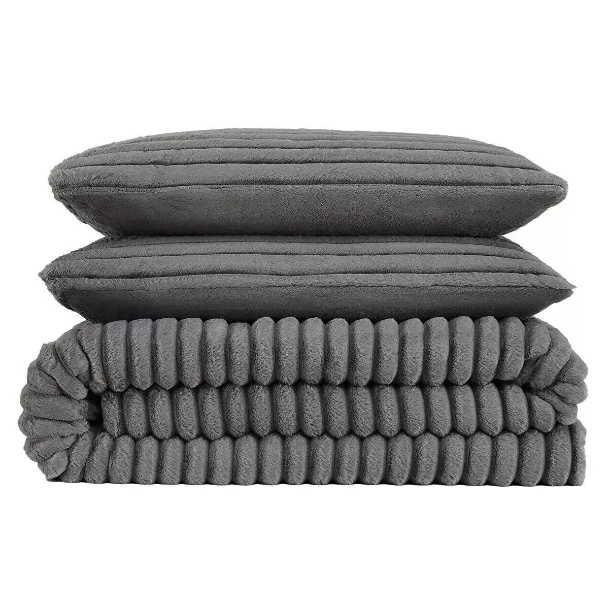 2" Solid Channel Luxury Faux Fur Comforter 3 Piece King Set, Reversible - King - Image 5
